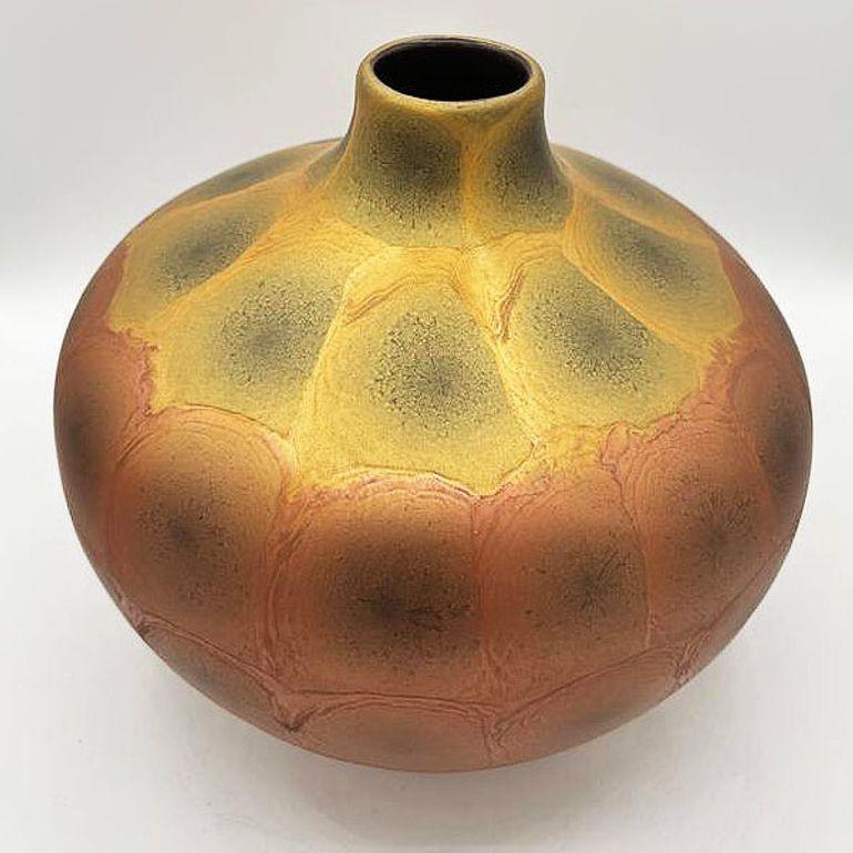 Vaso in stile Art Nouveau Weller in ambra iridescente e oro cotto al raku, coppia in vendita 10