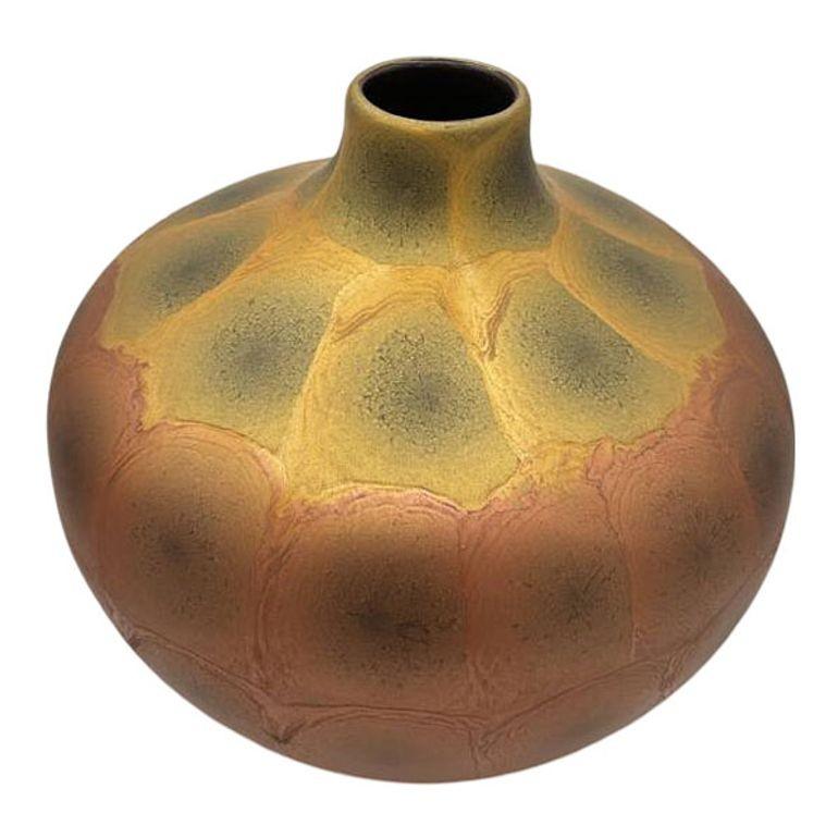 Vaso in stile Art Nouveau Weller in ambra iridescente e oro cotto al raku, coppia in vendita 1