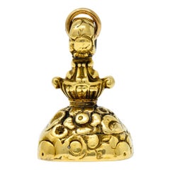 Pendentif en or 14 carats avec agate blanche intaillée Art Nouveau - Charm Fob