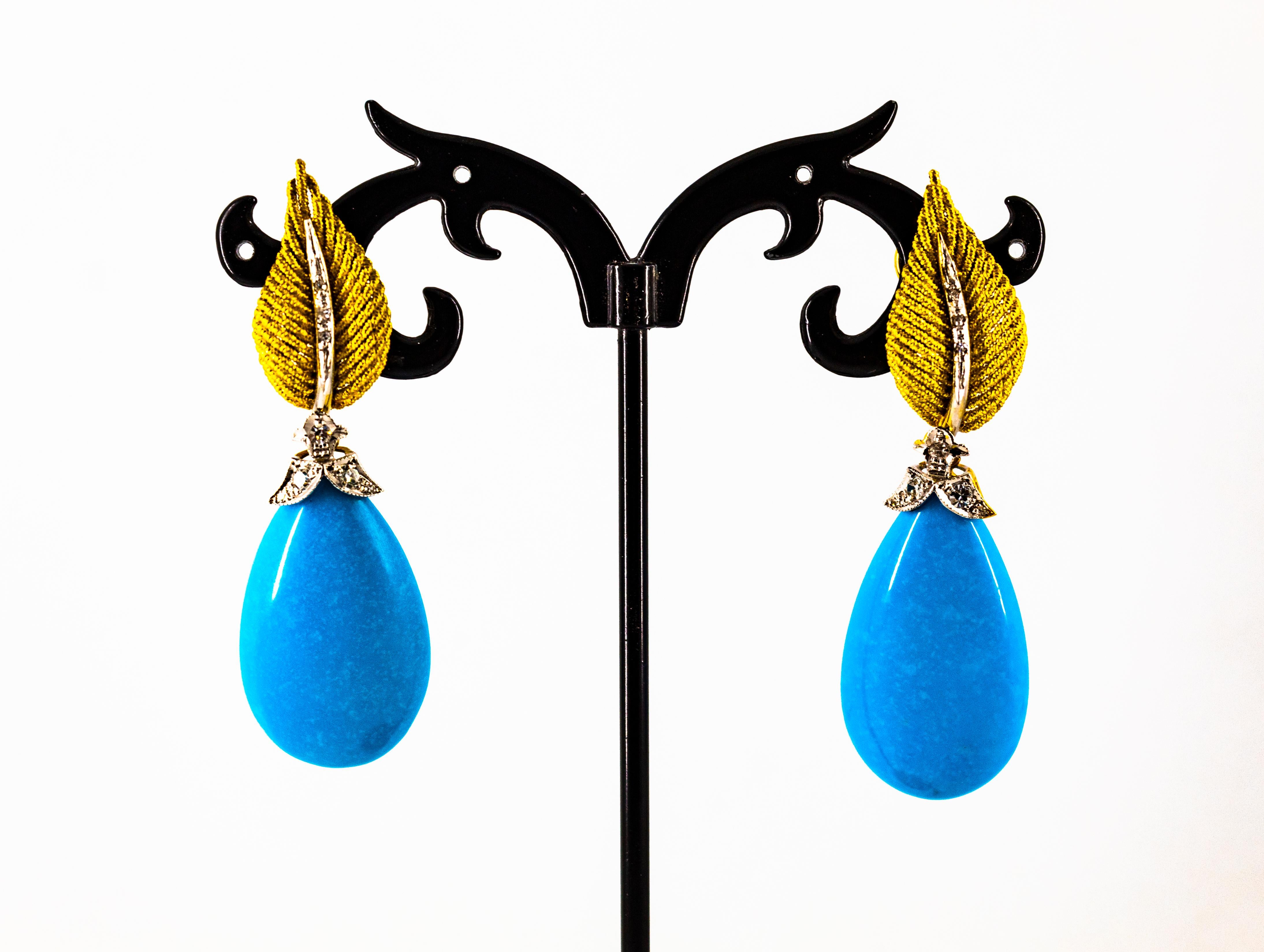 Art Nouveau White Brilliant Cut Diamond Turquoise Yellow Gold Clip-On Earrings 7