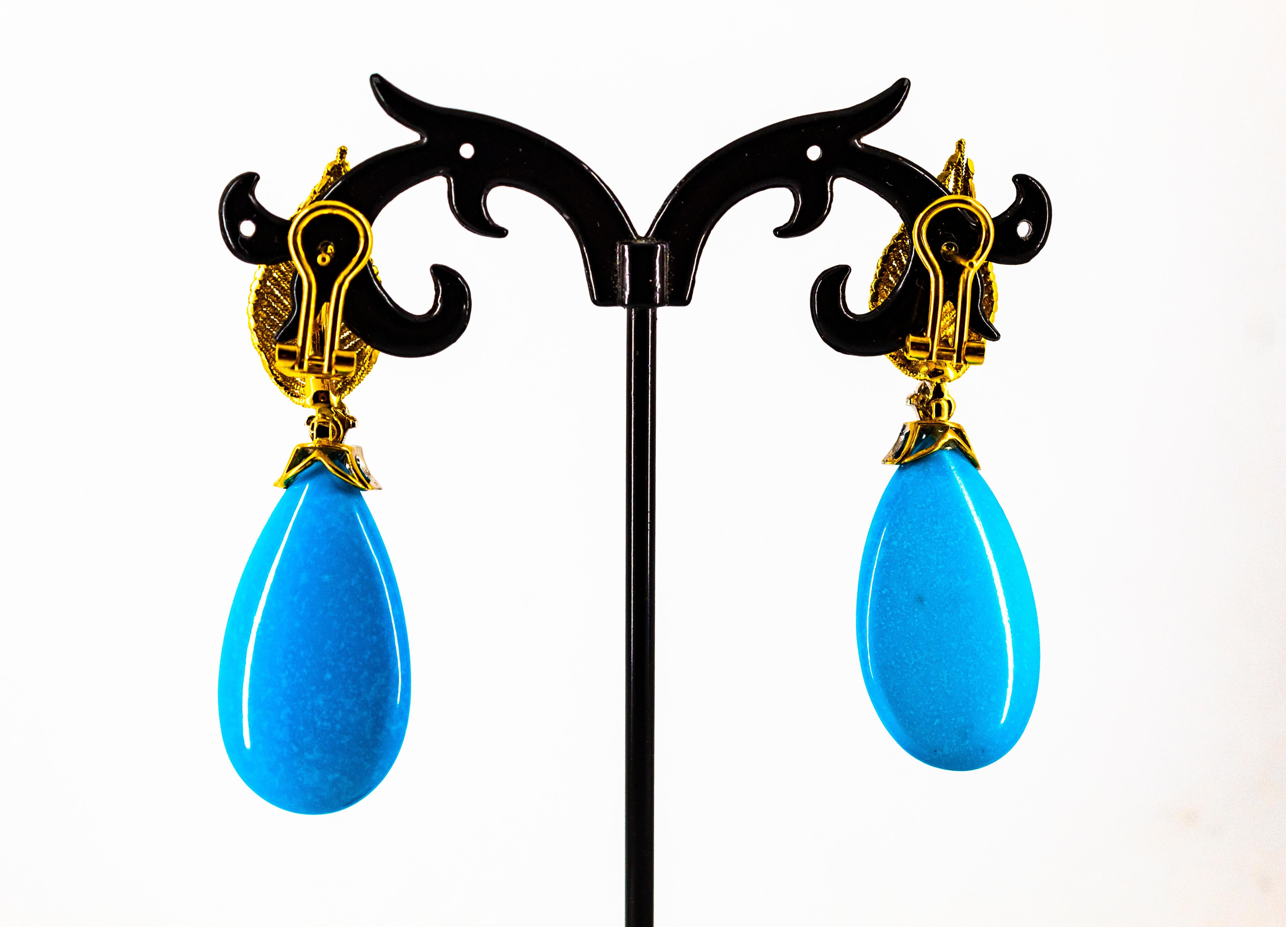 Art Nouveau White Brilliant Cut Diamond Turquoise Yellow Gold Clip-On Earrings 9