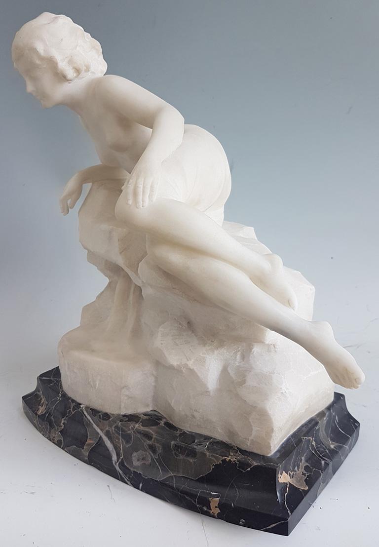 Art Nouveau White Carrera Figural Sculpture Signed P. Sarehi In Good Condition In London, GB