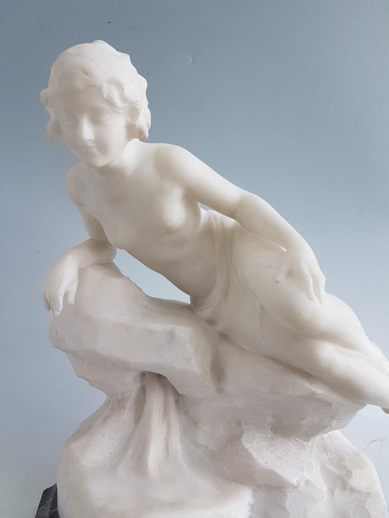 Late 19th Century Art Nouveau White Carrera Figural Sculpture Signed P. Sarehi