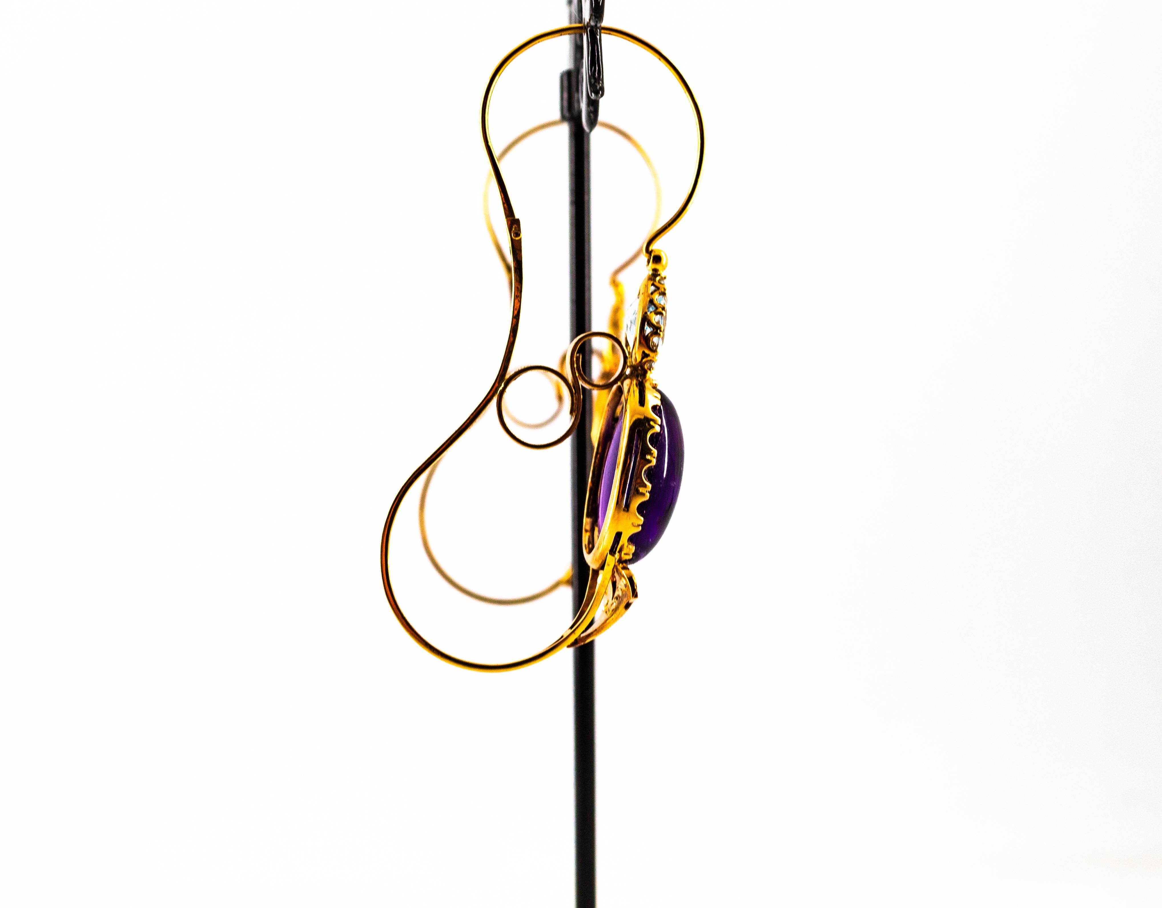 Boucles d'oreilles à levier Art nouveau diamant blanc aigue-marine améthyste or jaune en vente 5