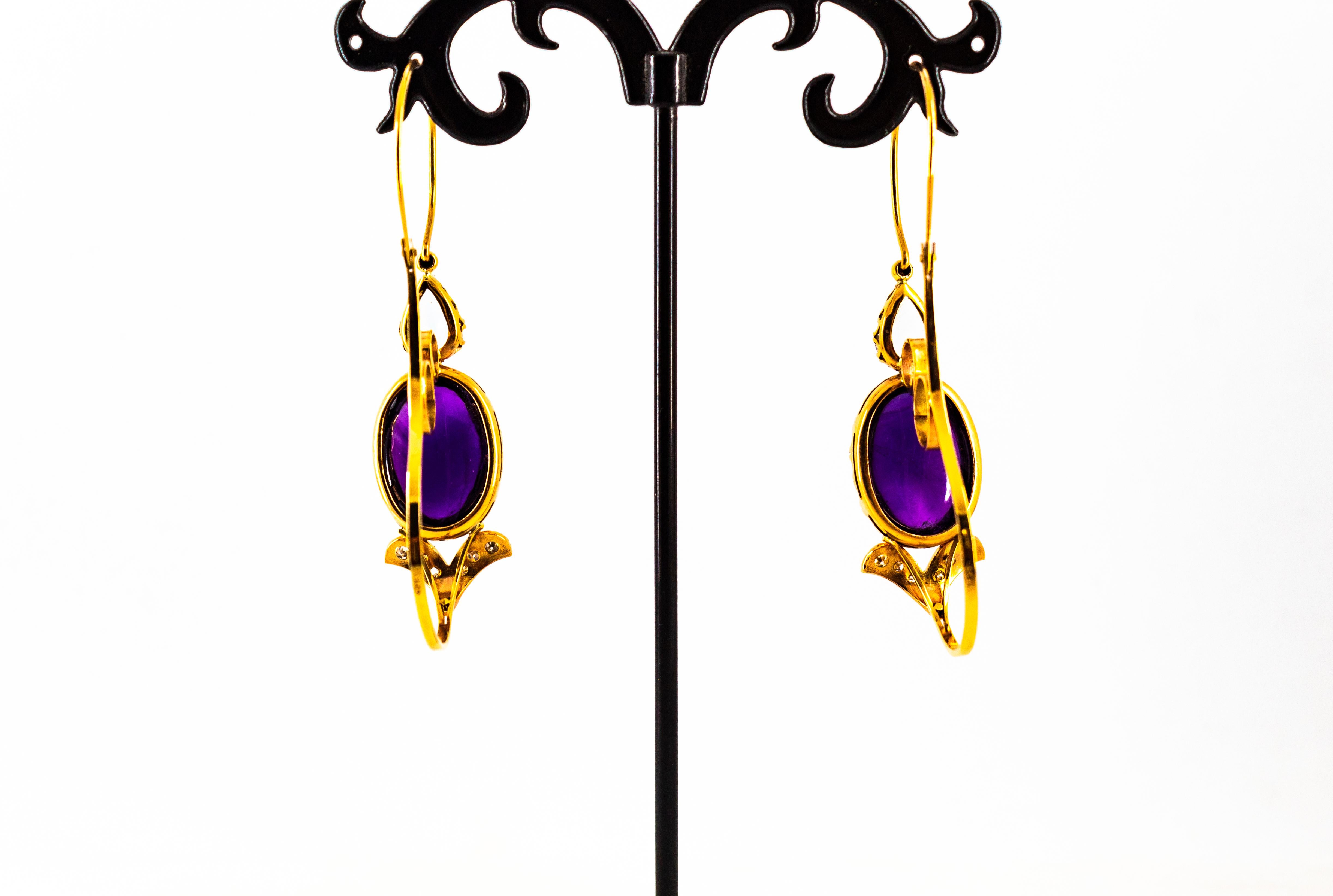 Boucles d'oreilles à levier Art nouveau diamant blanc aigue-marine améthyste or jaune en vente 6
