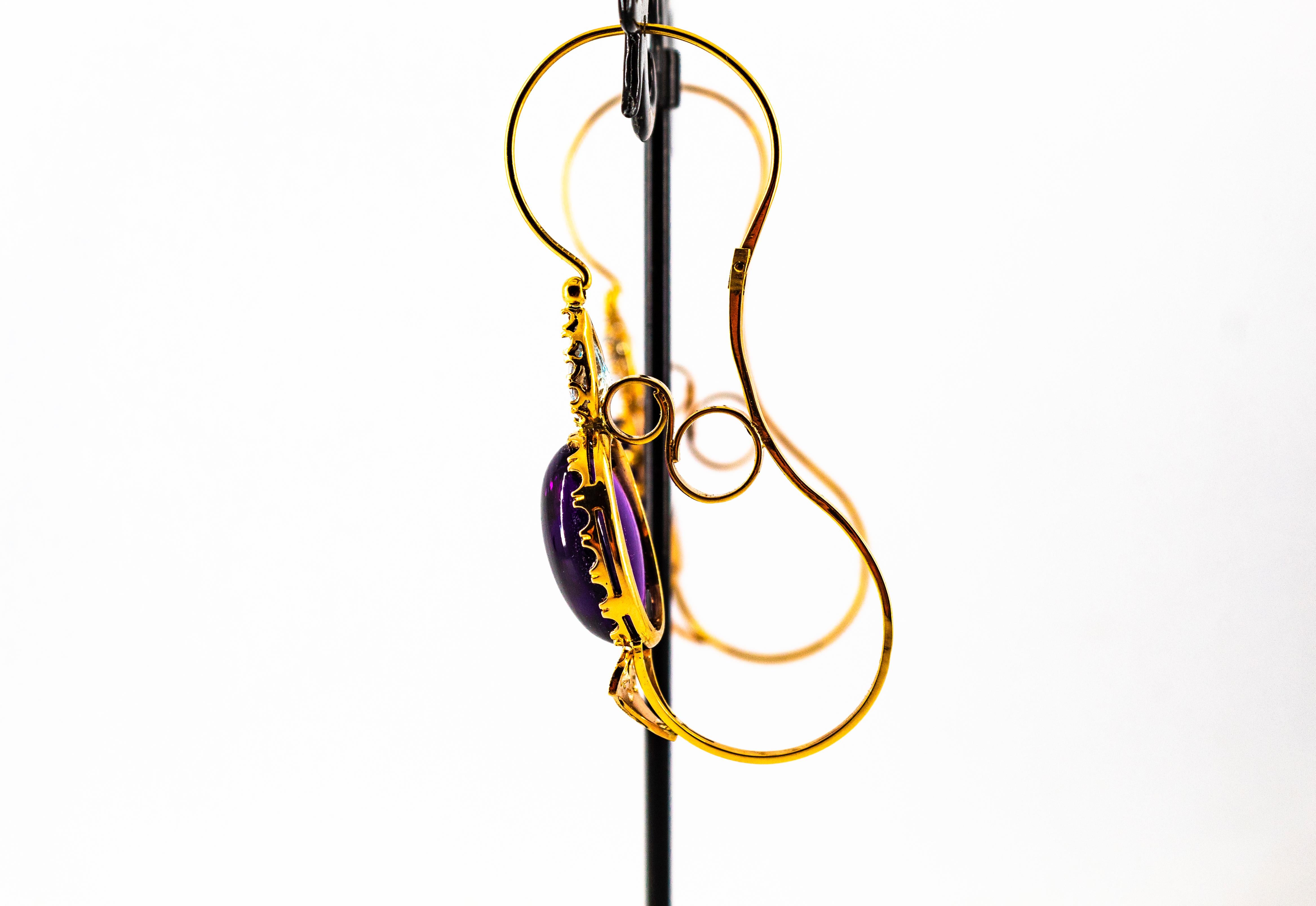 Boucles d'oreilles à levier Art nouveau diamant blanc aigue-marine améthyste or jaune en vente 7