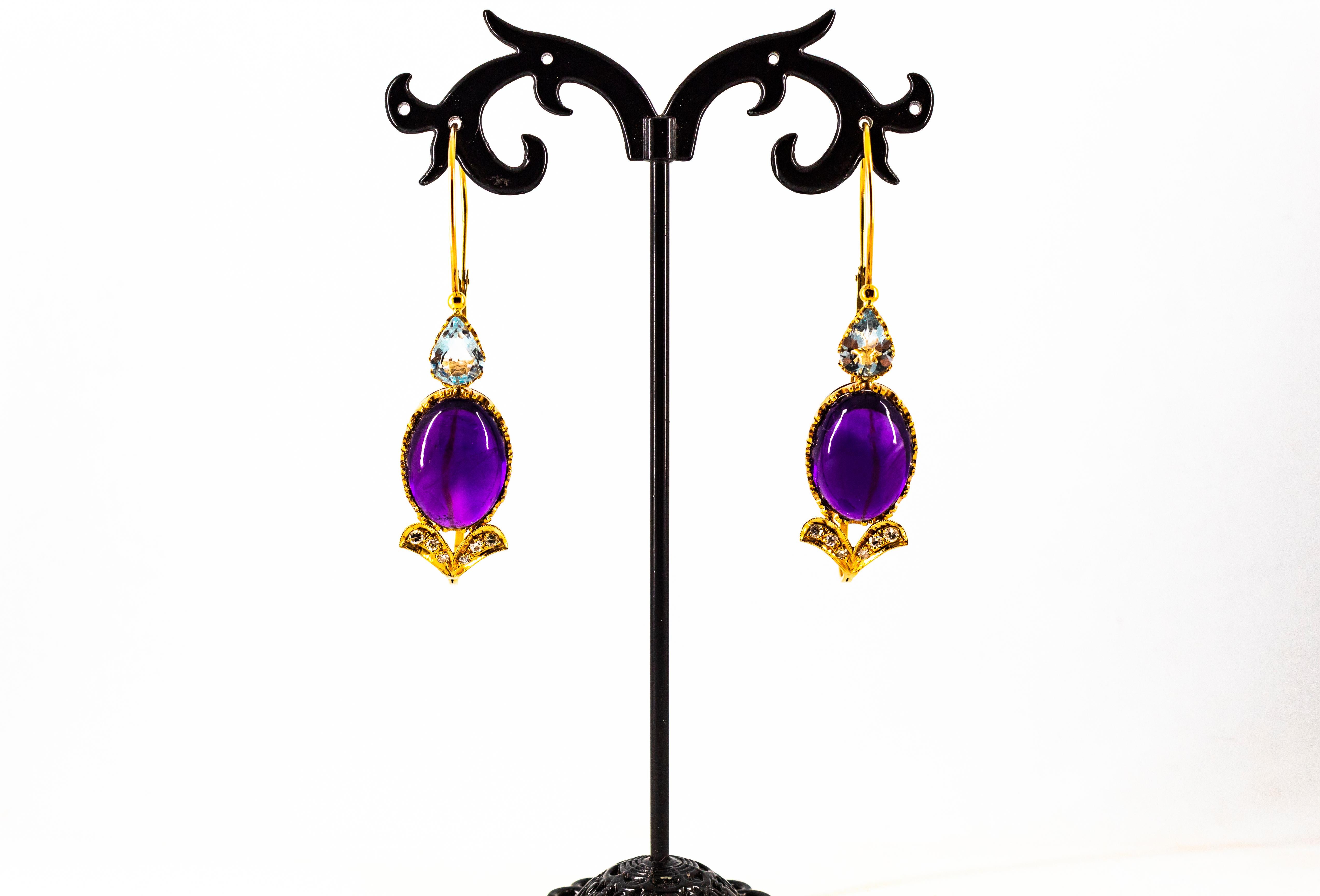 Art Nouveau White Diamond Aquamarine Amethyst Yellow Gold Lever-Back Earrings 3