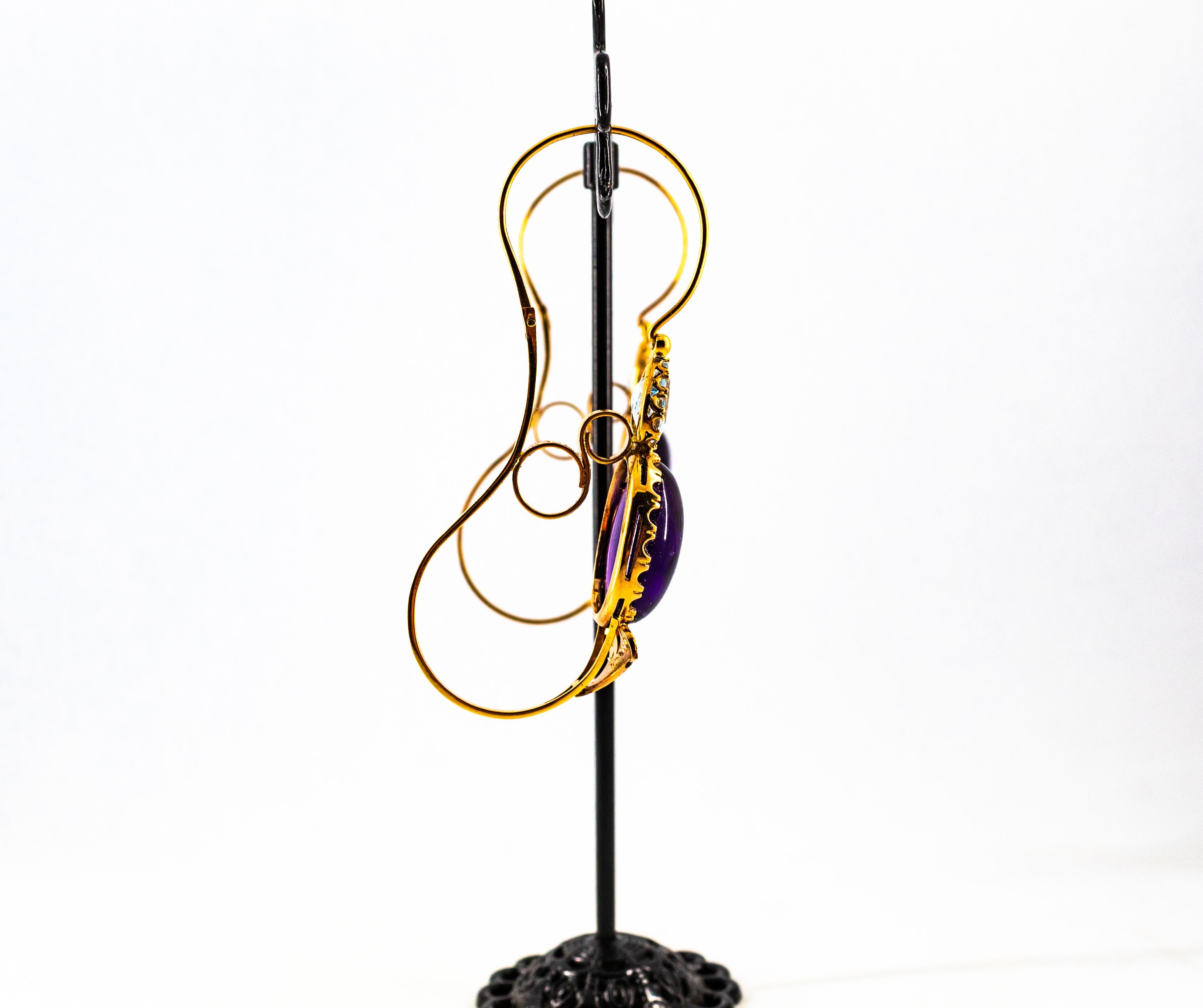 Boucles d'oreilles à levier Art nouveau diamant blanc aigue-marine améthyste or jaune en vente 4