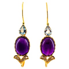 Ohrringe im Jugendstil, weißer Diamant, Aquamarin, Amethyst, Gelbgold und Gelbgold mit Klappbrisur