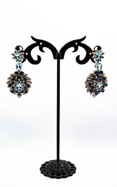Art Nouveau White Diamond Blue Sapphire Aquamarine White Gold Clip-On Earrings