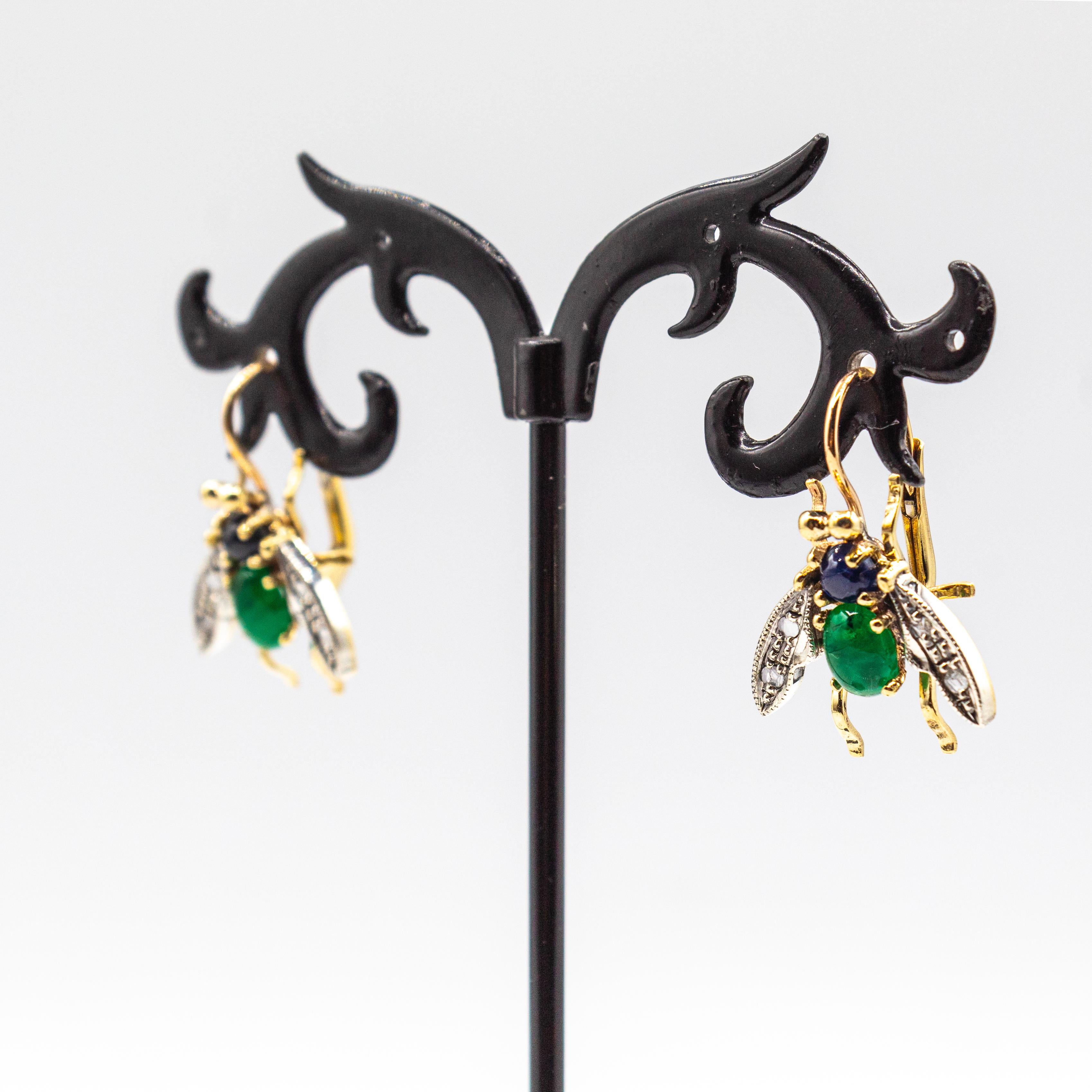 Art Nouveau White Diamond Blue Sapphire Emerald Yellow Gold 