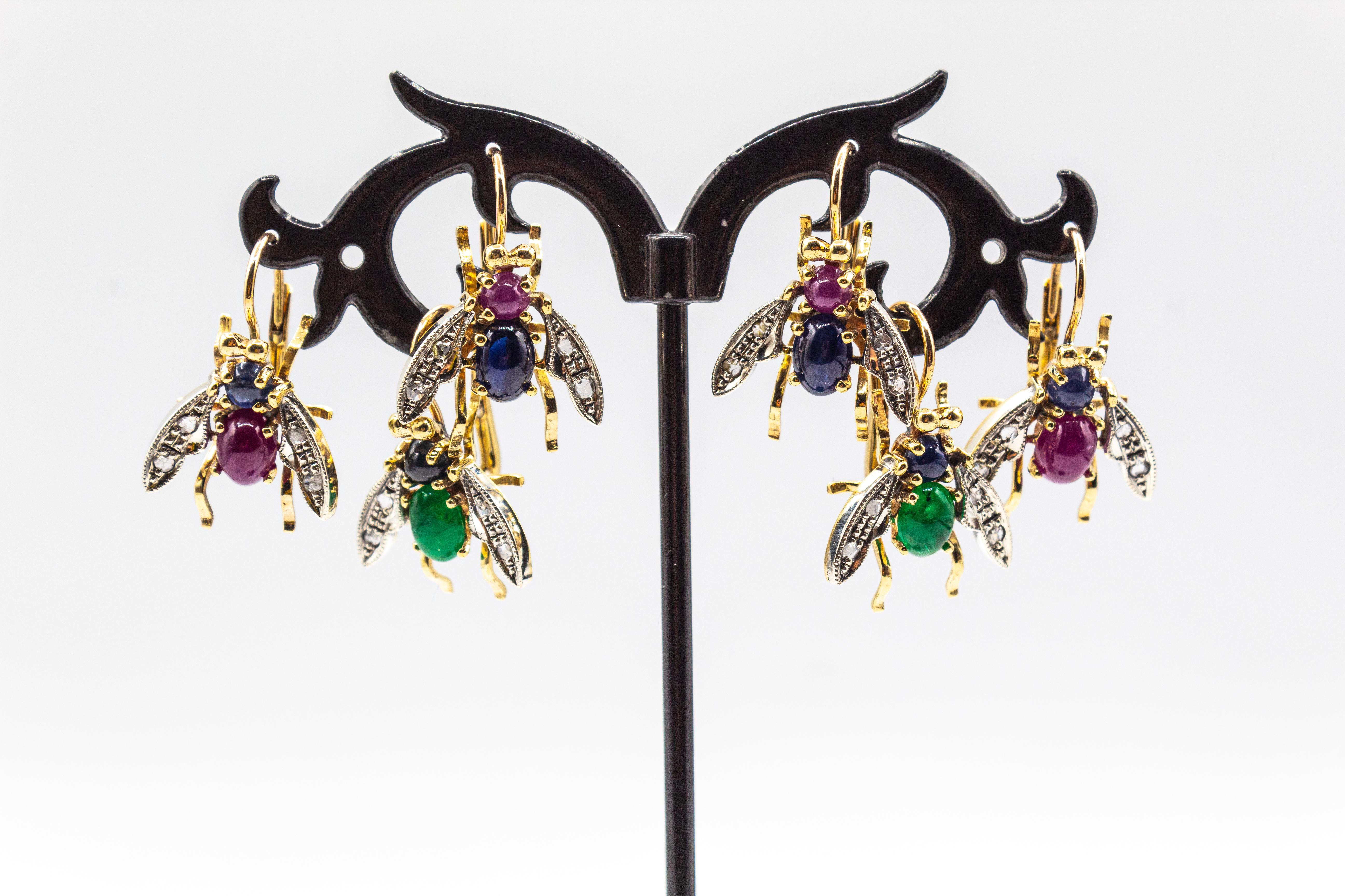 Art Nouveau White Diamond Blue Sapphire Ruby Yellow Gold 