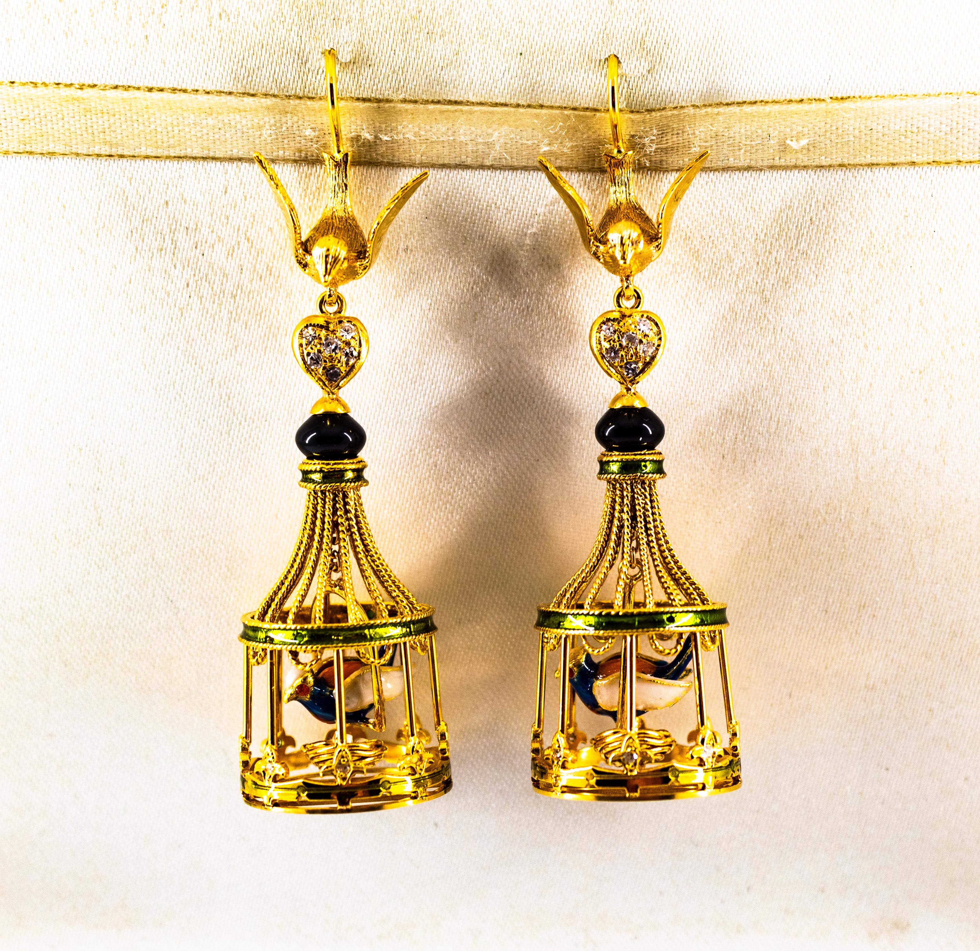 These Stud Earrings are made of 9K Yellow Gold.
These Earrings have 0.30 Carats of White Diamonds.
These Earrings have Onyx.
These Earrings have also Mediterranean (Sardinia, Italy) Red Coral, Enamel and Pearls.
All our Earrings have pins for