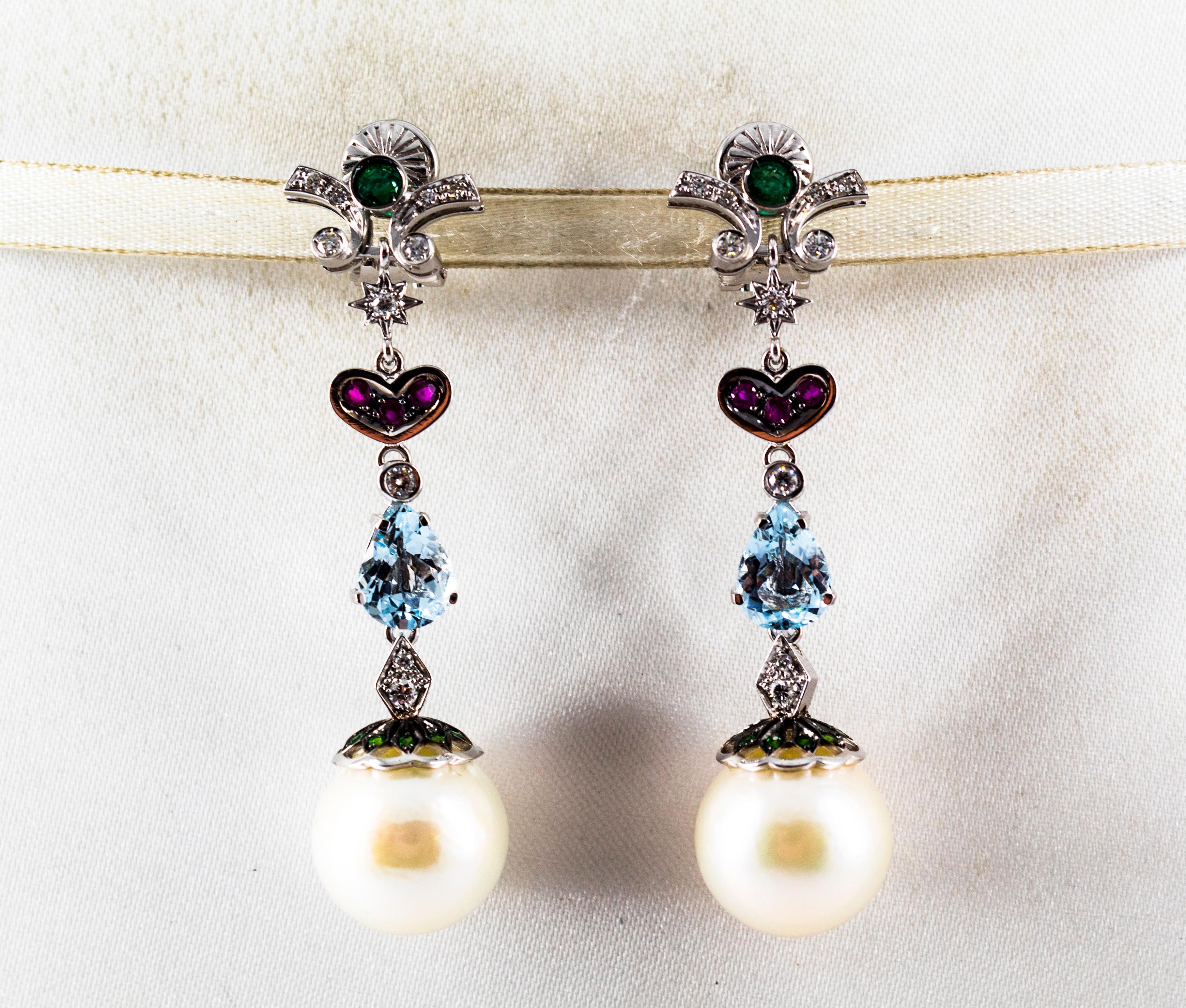 pearl ruby emerald earrings