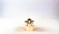 Art Nouveau White Diamond Emerald Ruby Aquamarine Yellow Gold Cocktail Ring