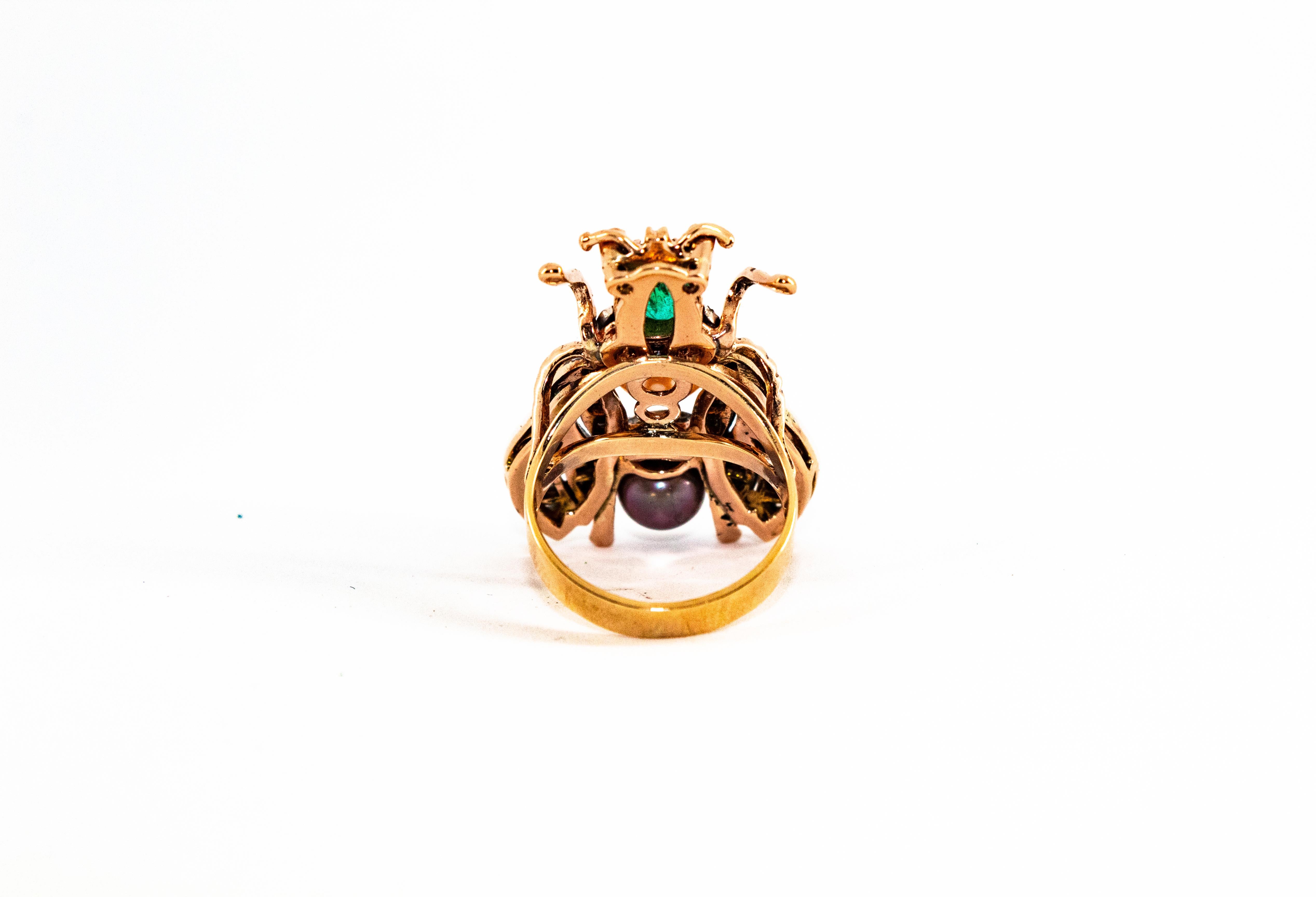Art Nouveau White Diamond Emerald Ruby Pearl Yellow Gold Cocktail 