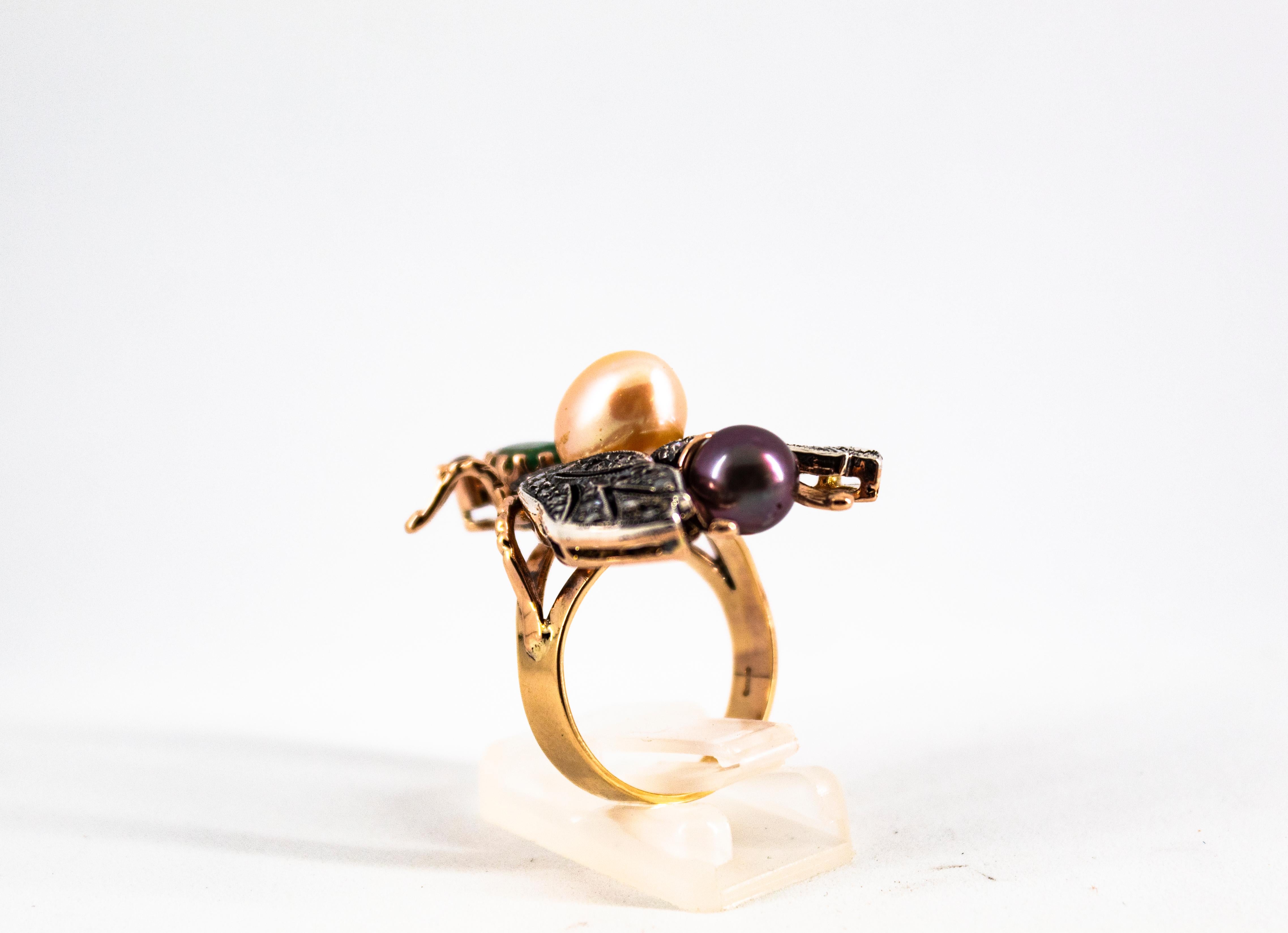 Art Nouveau White Diamond Emerald Ruby Pearl Yellow Gold Cocktail 