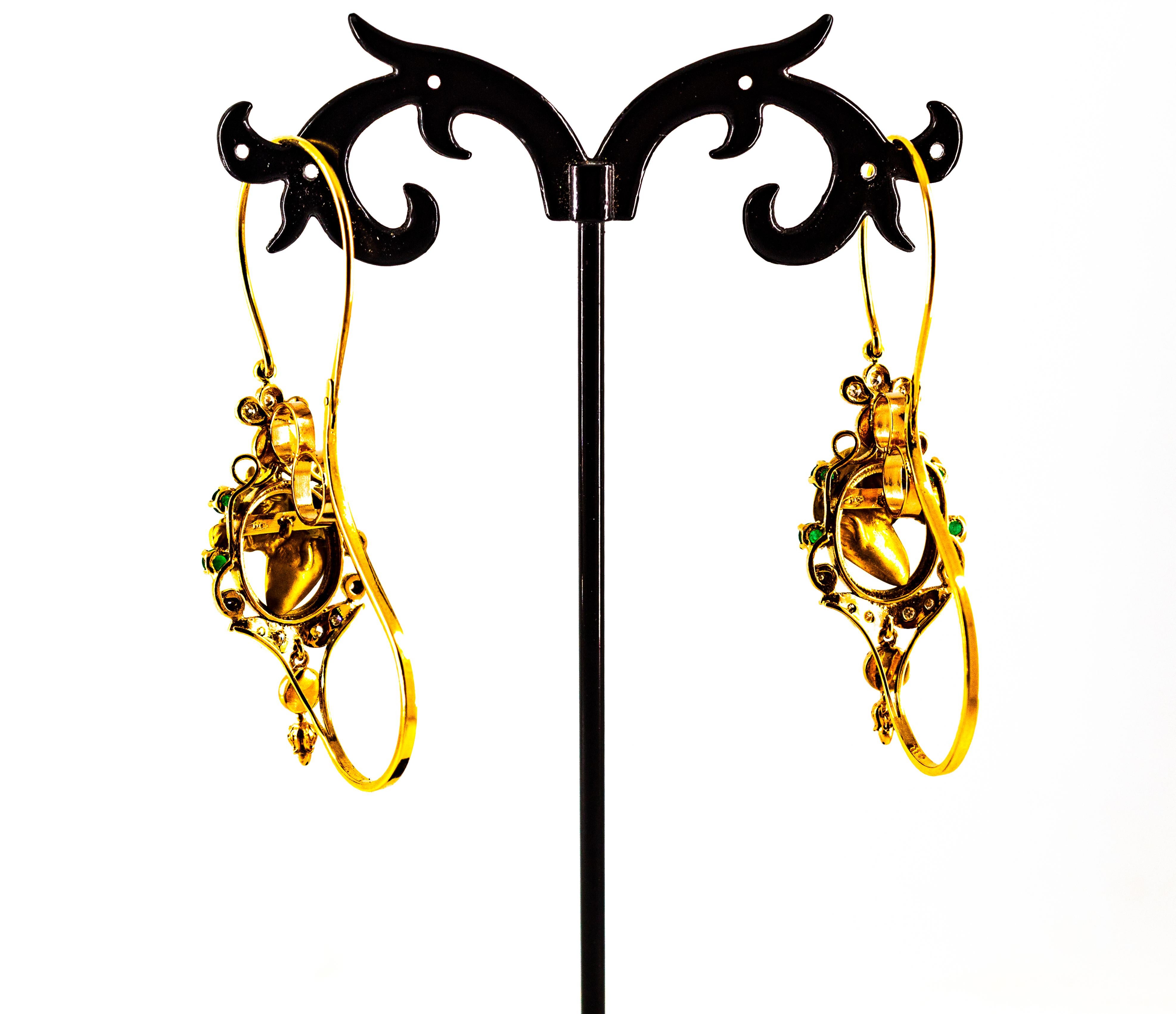 Boucles d'oreilles Art Nouveau « Horses » en or jaune avec diamants blancs, émeraudes et turquoises en vente 4