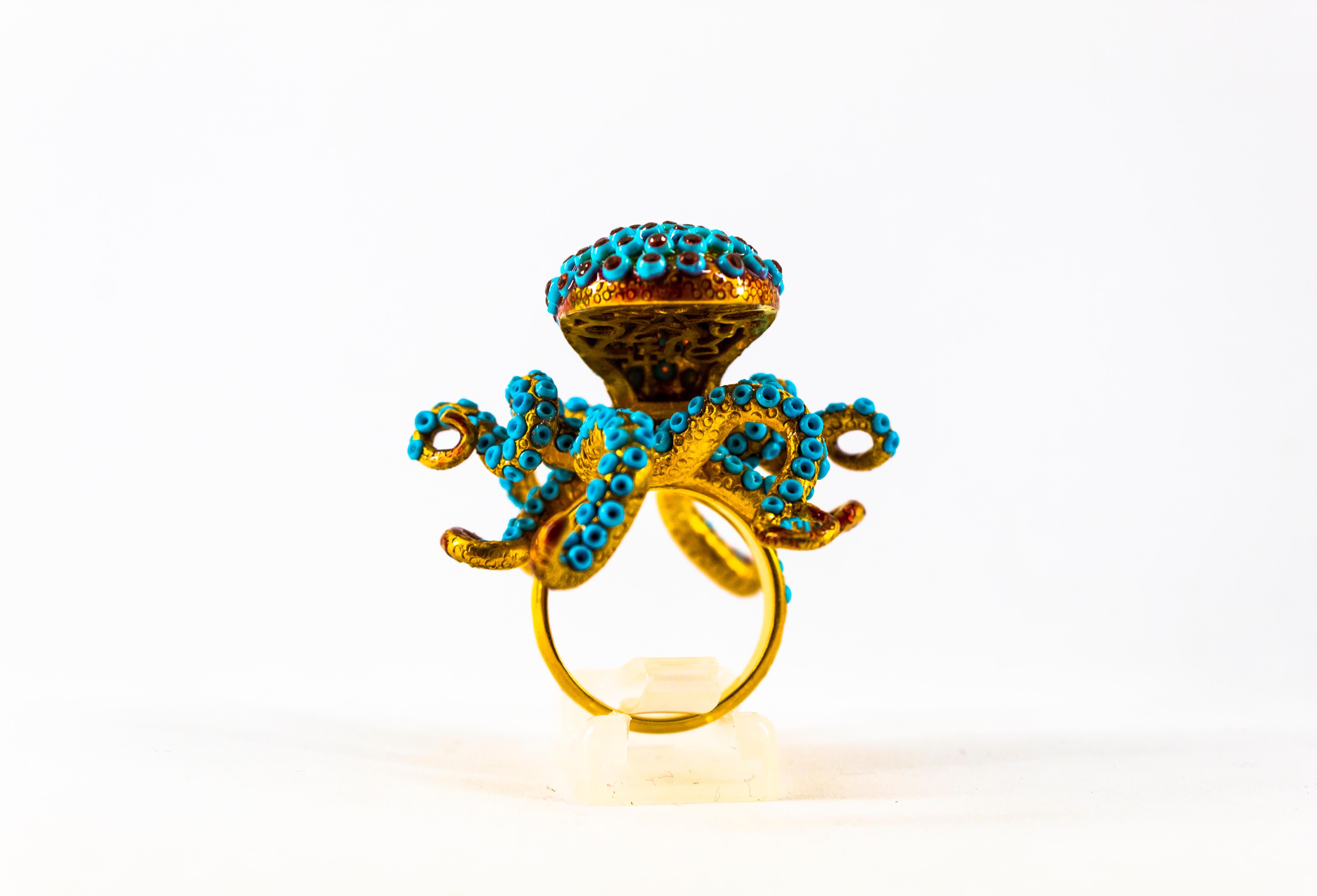 Art Nouveau White Diamond Garnet Turquoise Yellow Gold 