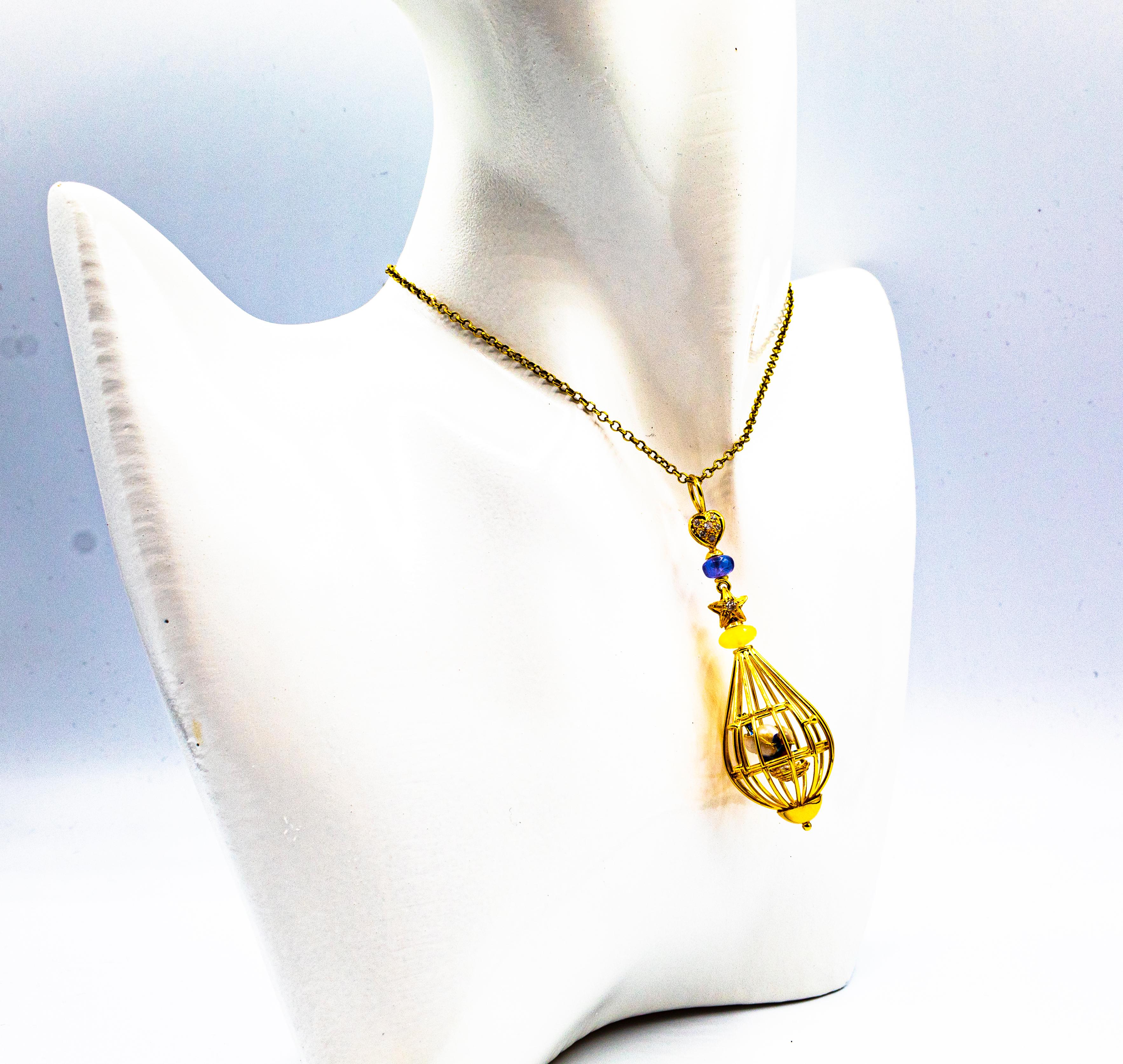 Jugendstil-Anhänger „Birdcage“ aus Gelbgold mit weißem Diamanten, Opal und Tansanit im Angebot 4