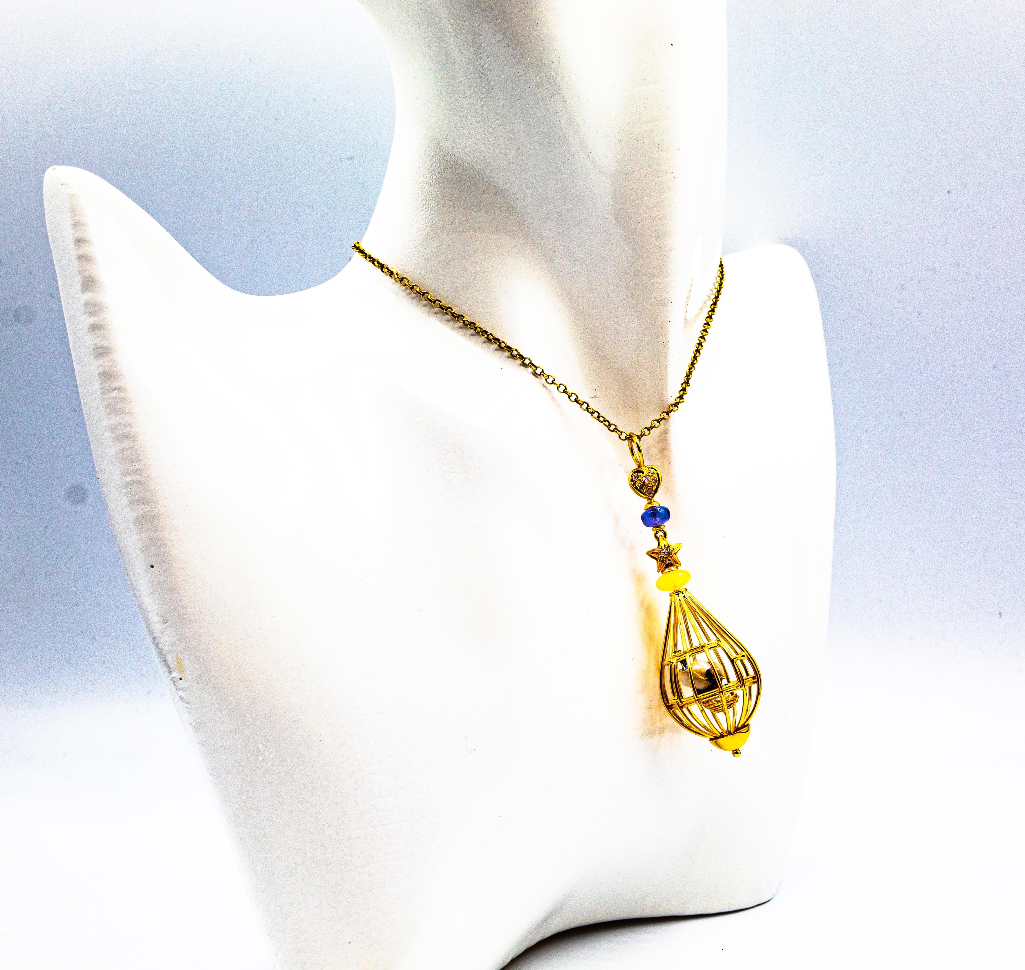 Art Nouveau White Diamond Opal Tanzanite Pearl Yellow Gold 