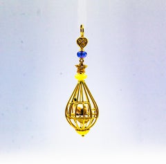 Art Nouveau White Diamond Opal Tanzanite Pearl Yellow Gold "Birdcage" Pendant