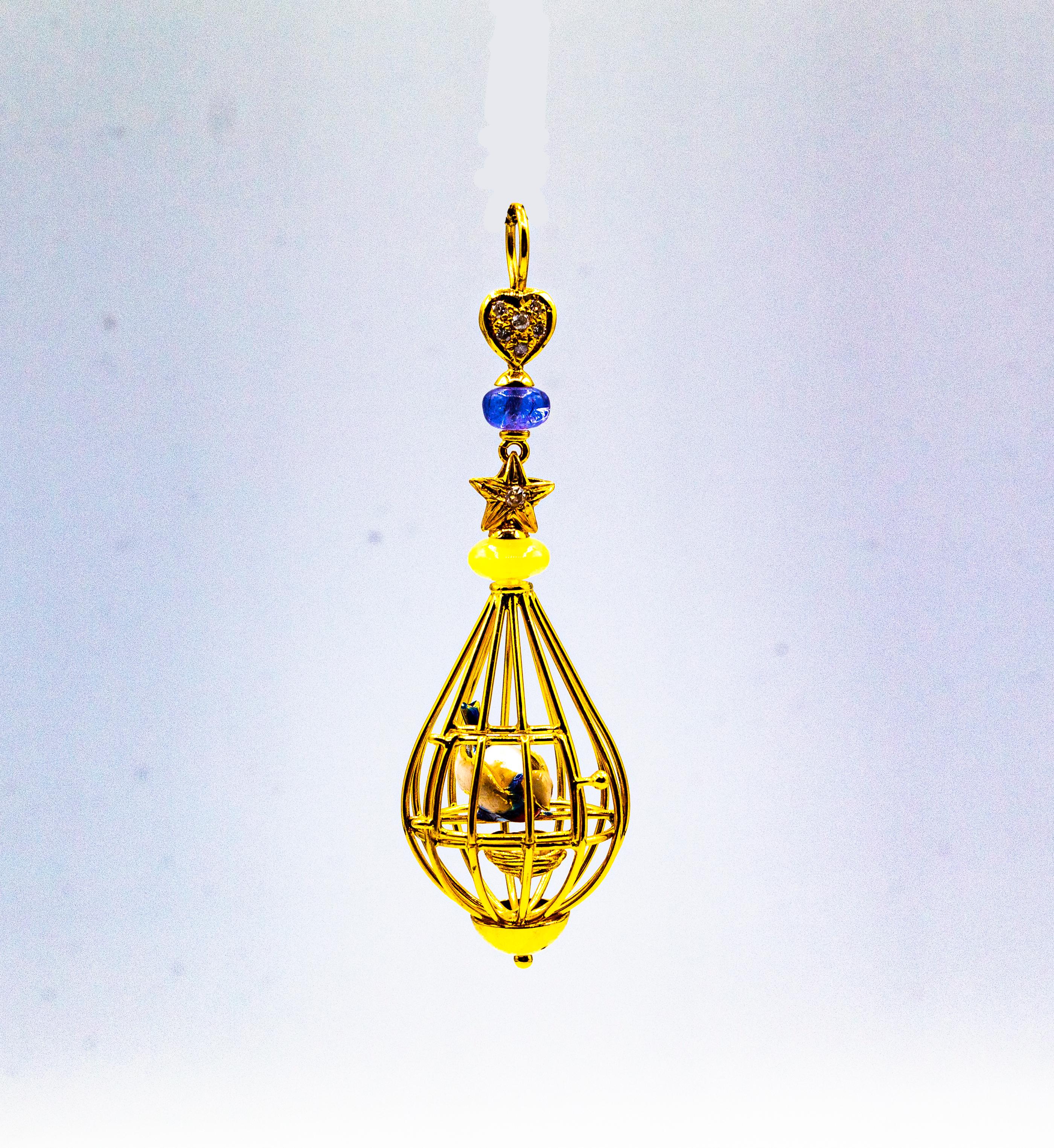 Brilliant Cut Art Nouveau White Diamond Opal Tanzanite Pearl Yellow Gold 
