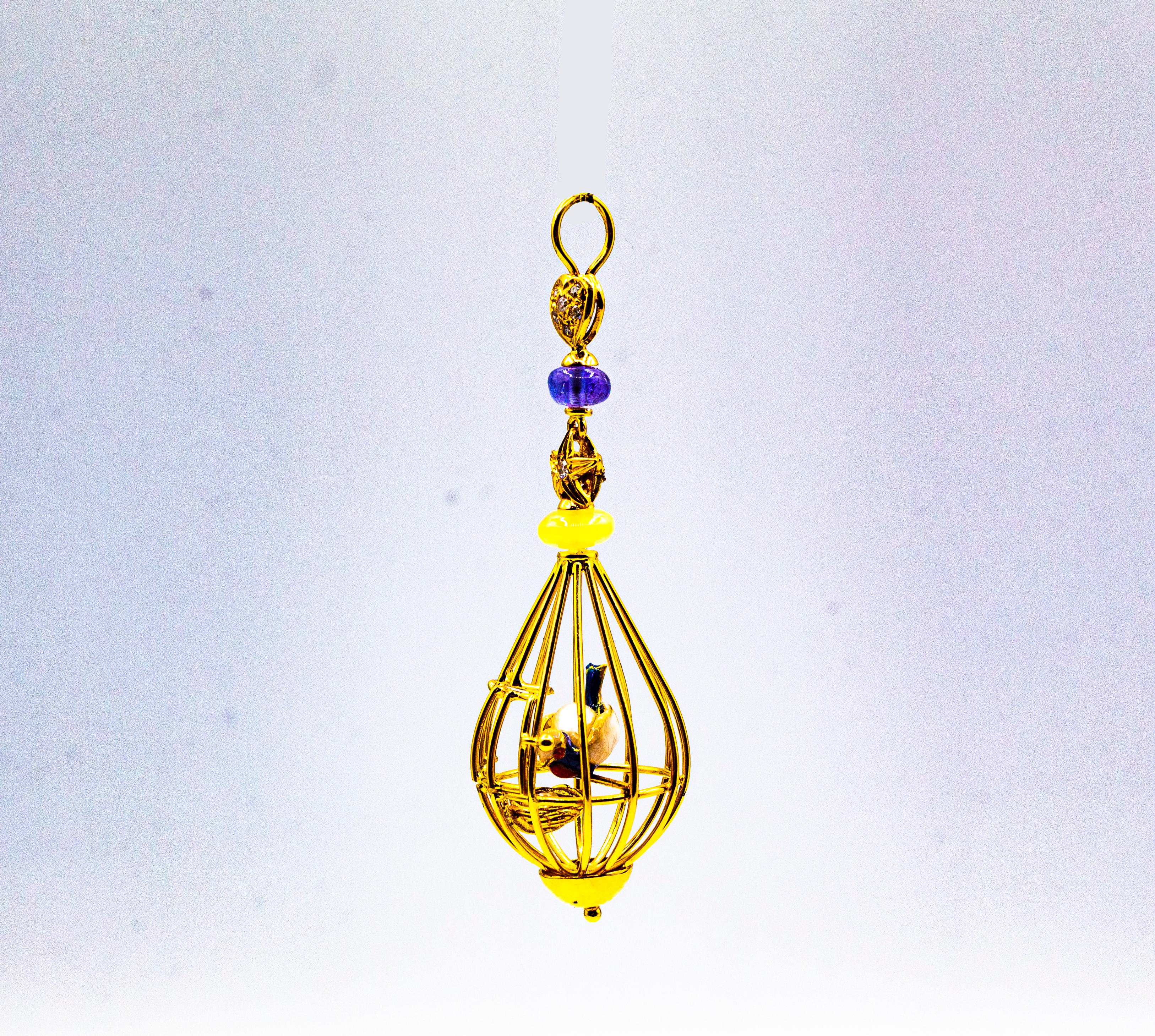 Art Nouveau White Diamond Opal Tanzanite Pearl Yellow Gold 