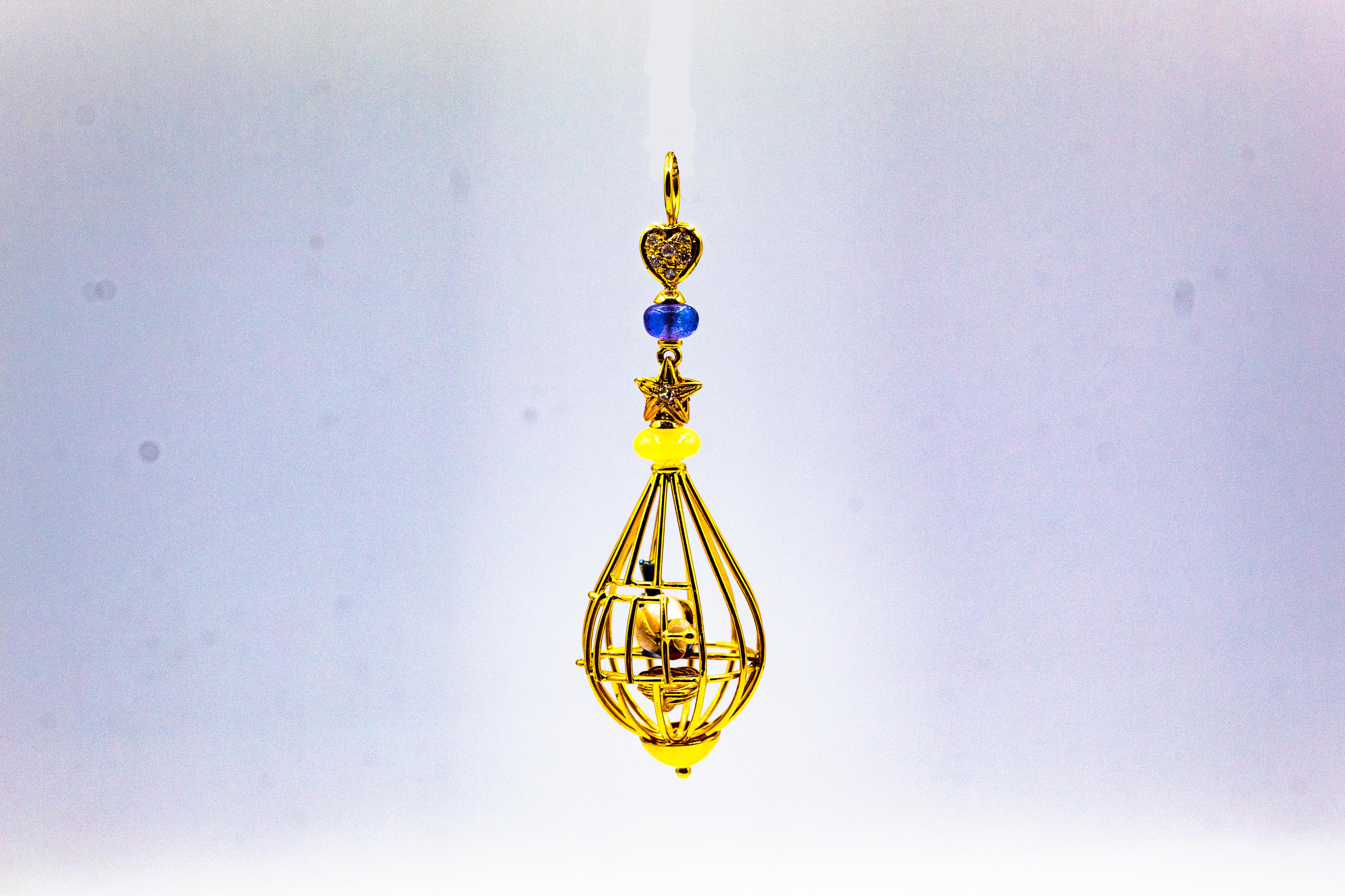 Art Nouveau White Diamond Opal Tanzanite Pearl Yellow Gold 