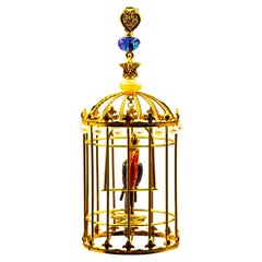 Pendentif Art nouveau Birdcage en or jaune, diamant blanc, opale, tanzanite et perle