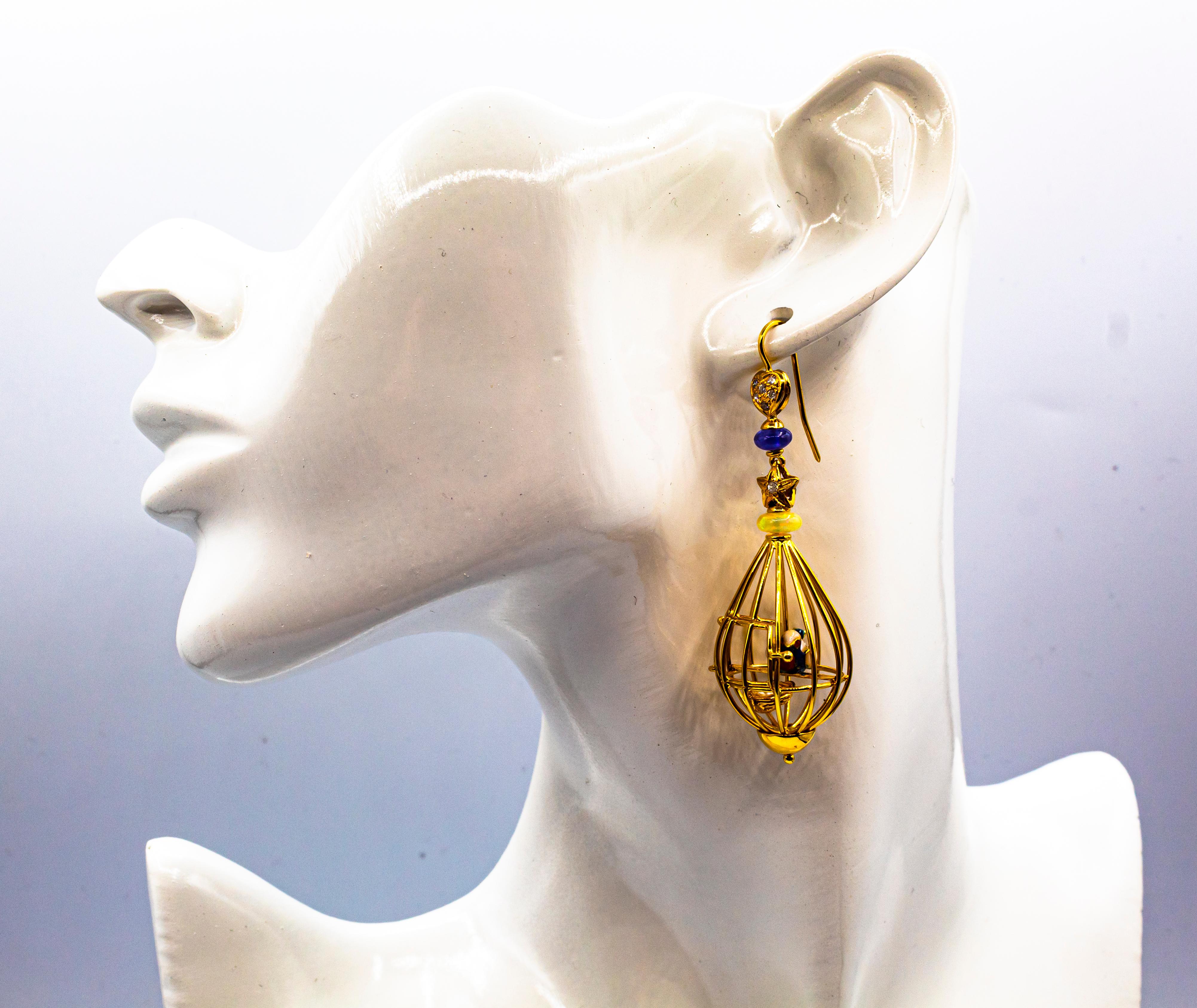 Art Nouveau White Diamond Pearl Tanzanite Opal Yellow Gold 