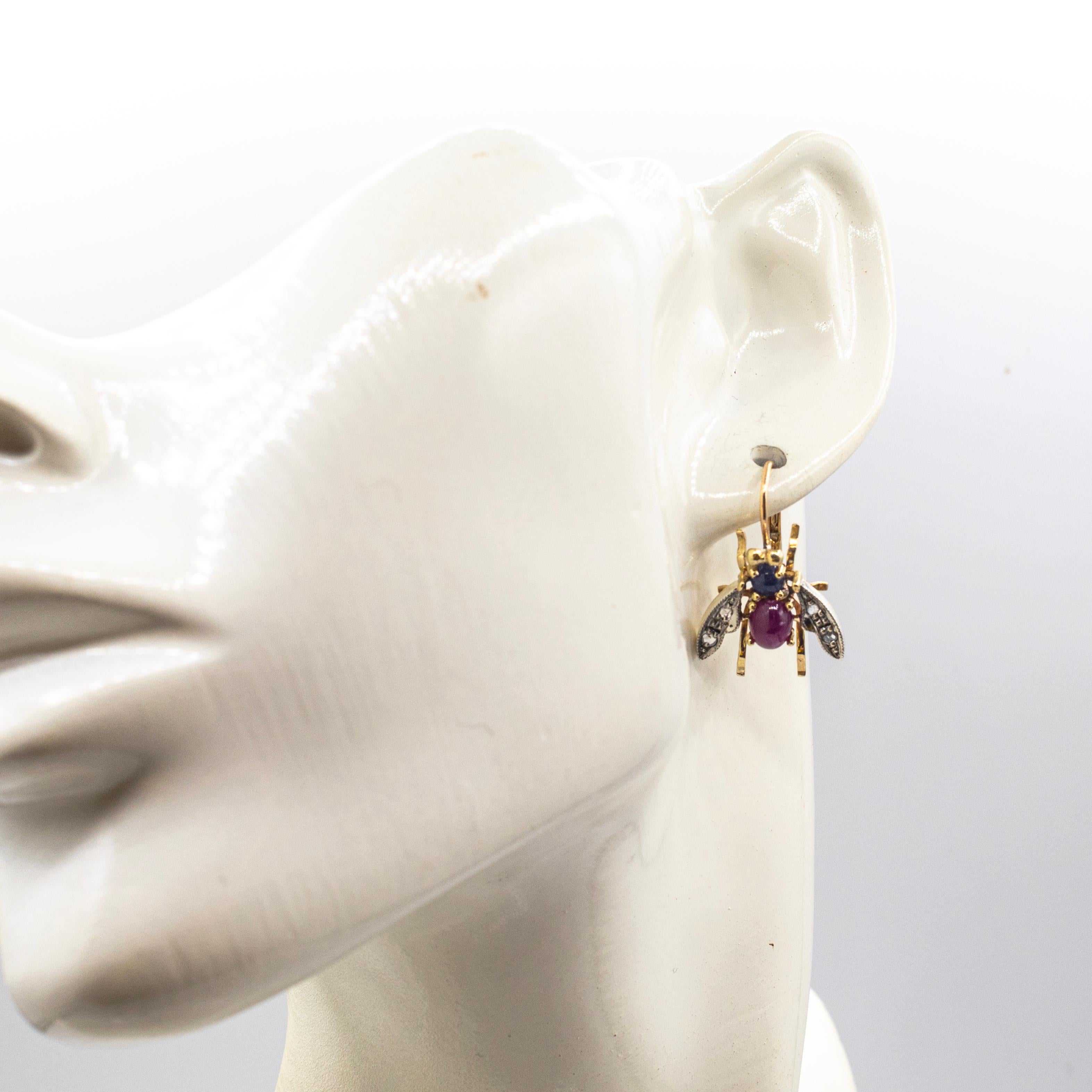 Art Nouveau White Diamond Ruby Blue Sapphire Yellow Gold 