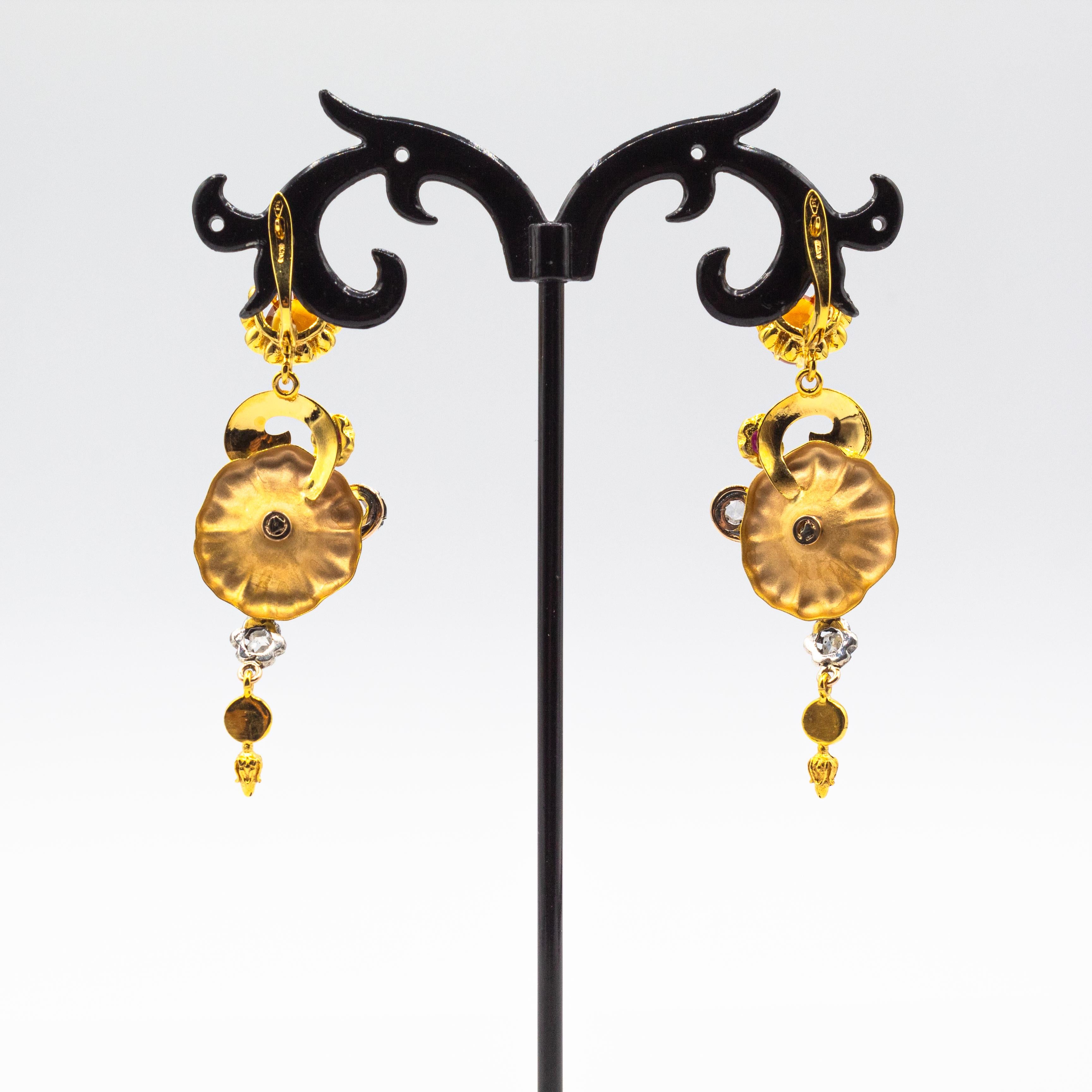 Art Nouveau White Diamond Ruby Citrine Turquoise Yellow Gold 