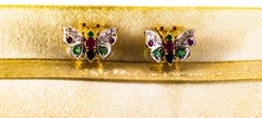 Weiße Jugendstil-Ohrstecker, weißer Diamant Rubin Smaragd Blauer Saphir Weißgold
