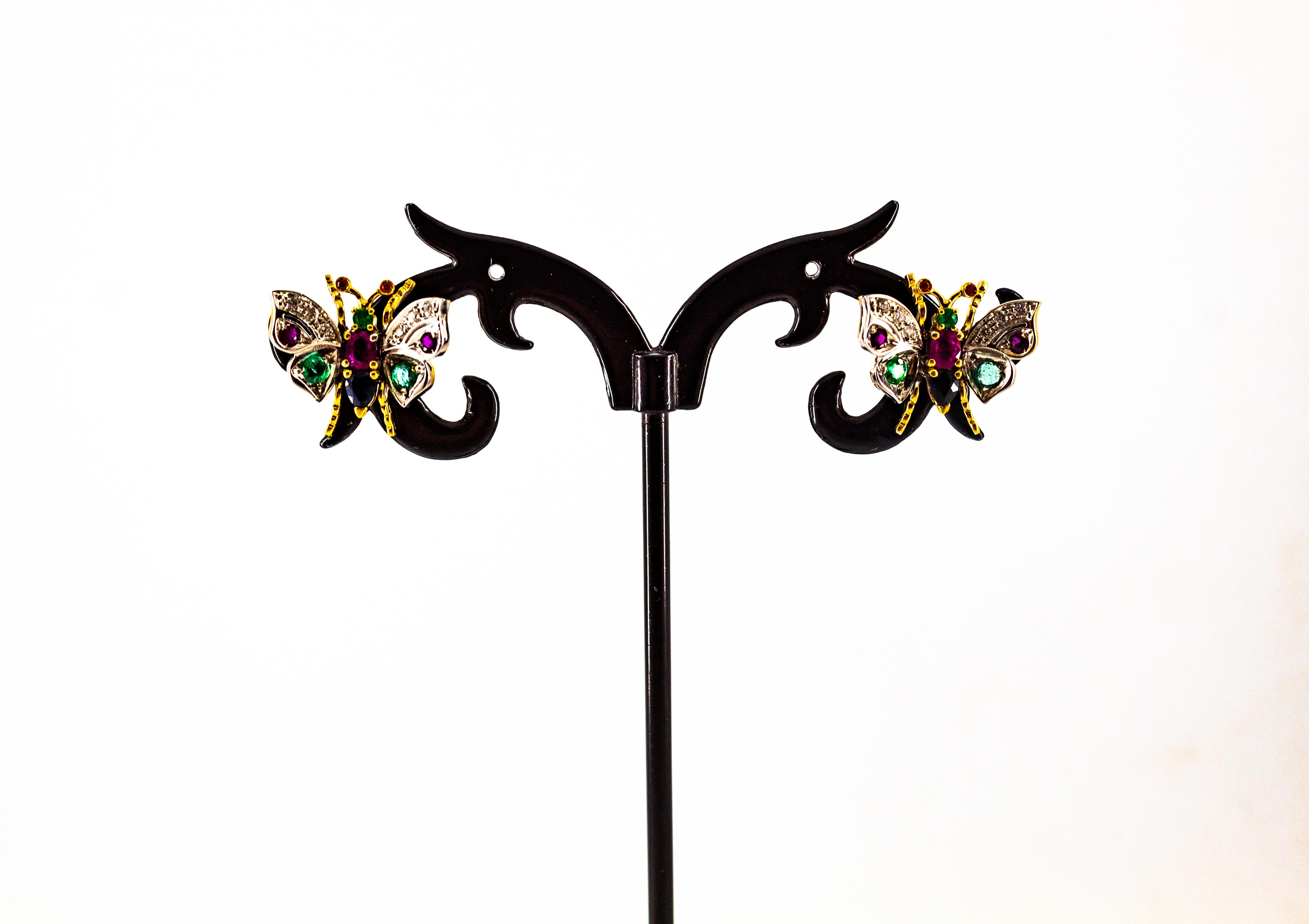 Art Nouveau White Diamond Ruby Emerald Blue Sapphire White Gold Stud Earrings in vendita 3