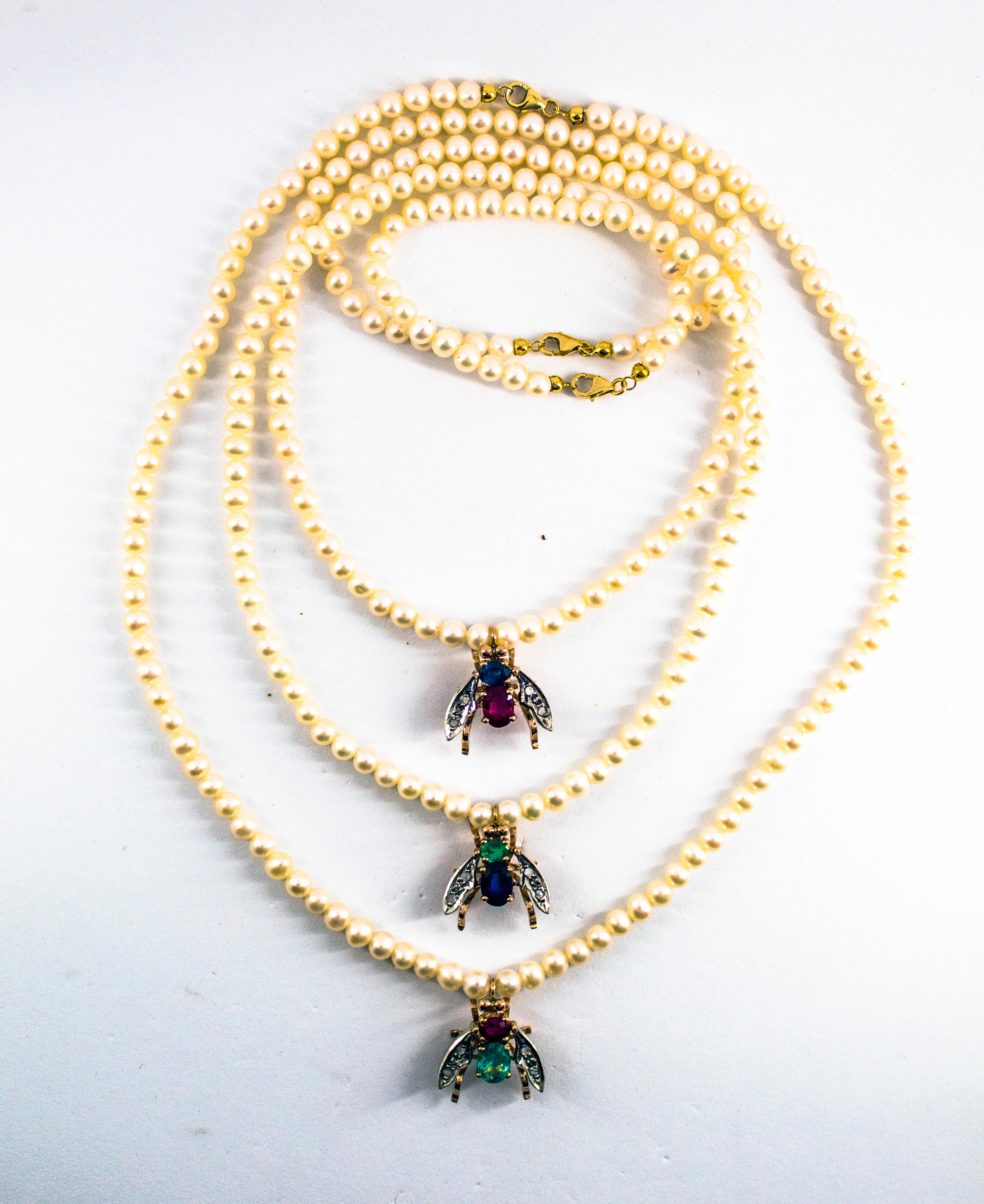 Art Nouveau White Diamond Ruby Emerald Pearl Yellow Gold 