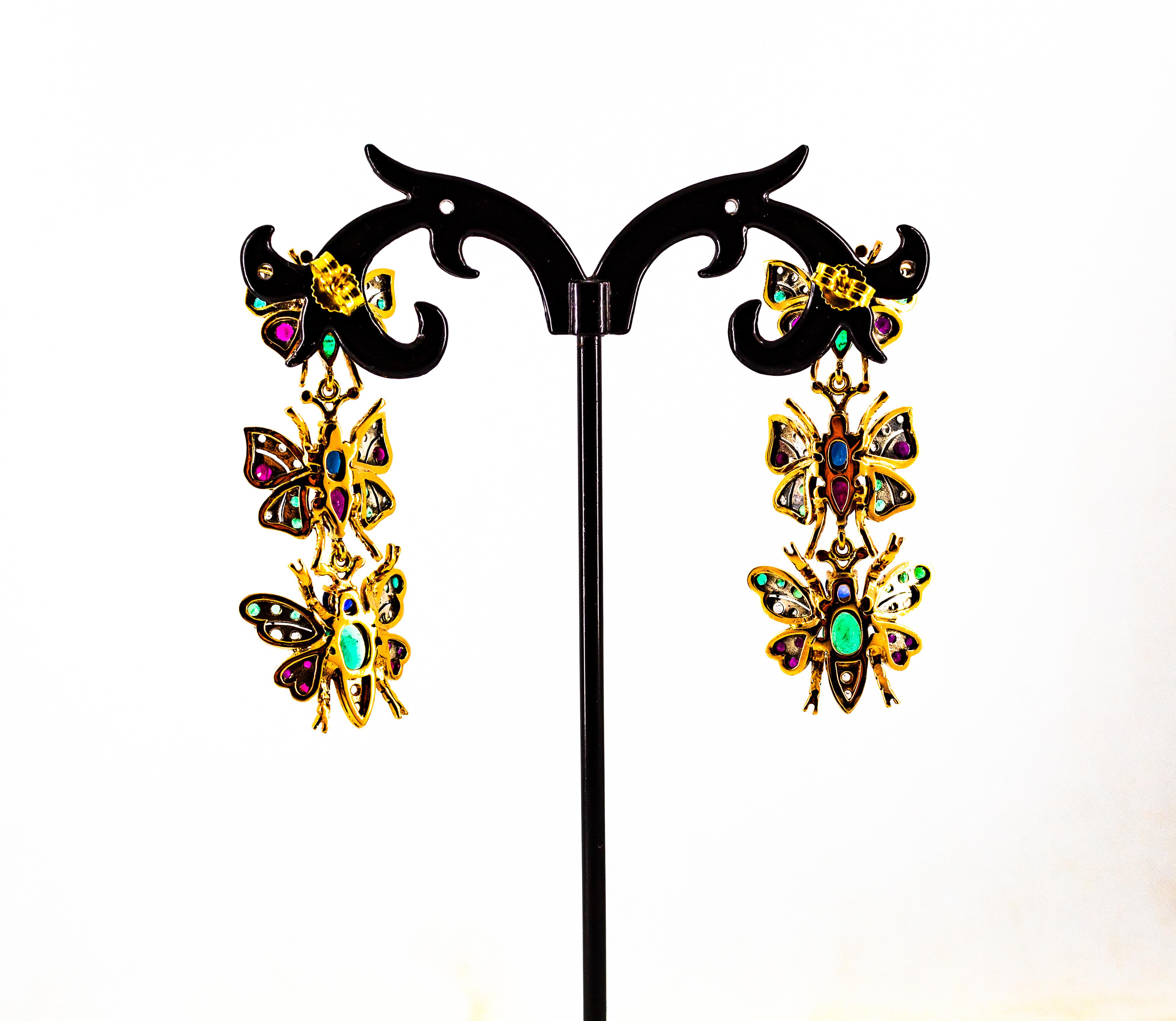 Art Nouveau White Diamond Ruby Emerald Sapphire Yellow Gold Butterflies Earrings For Sale 7