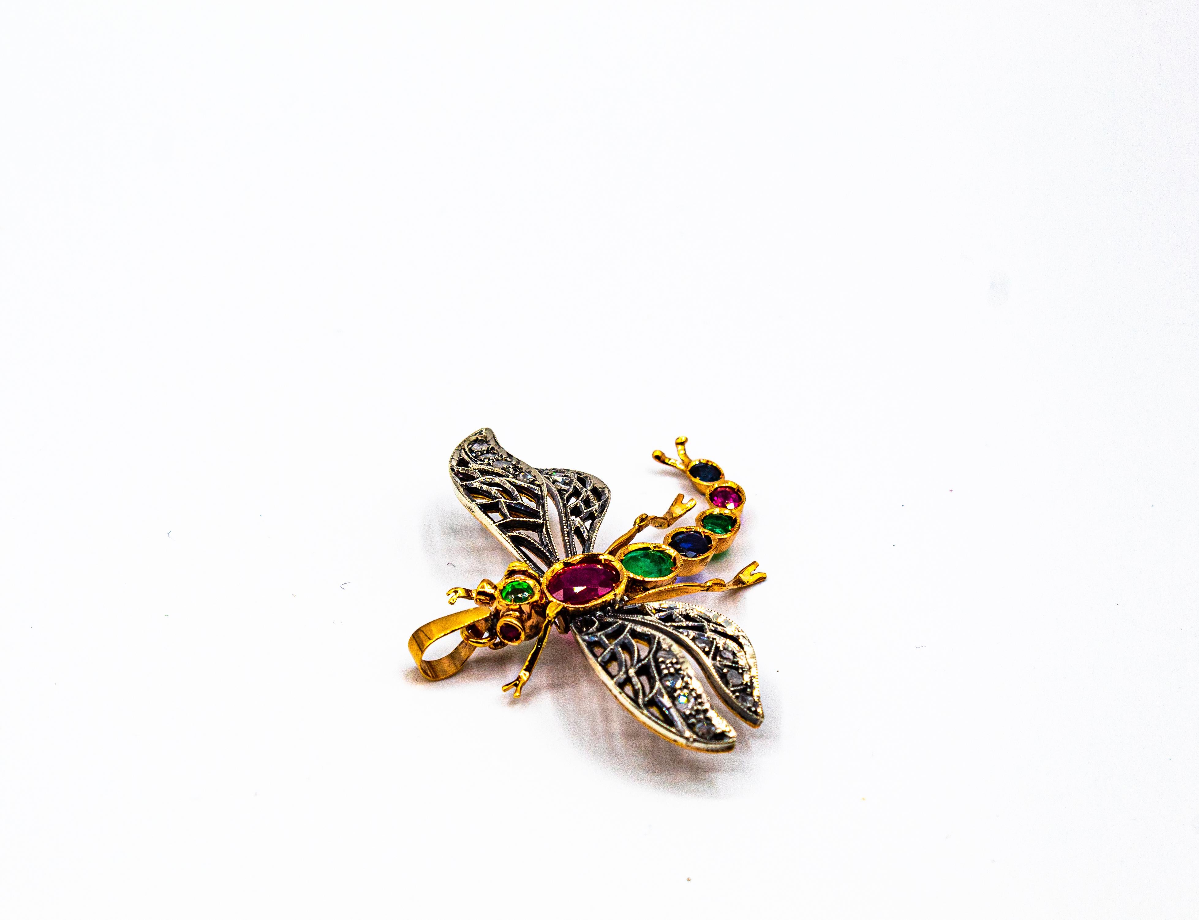 Art Nouveau White Diamond Ruby Emerald Sapphire Yellow Gold 