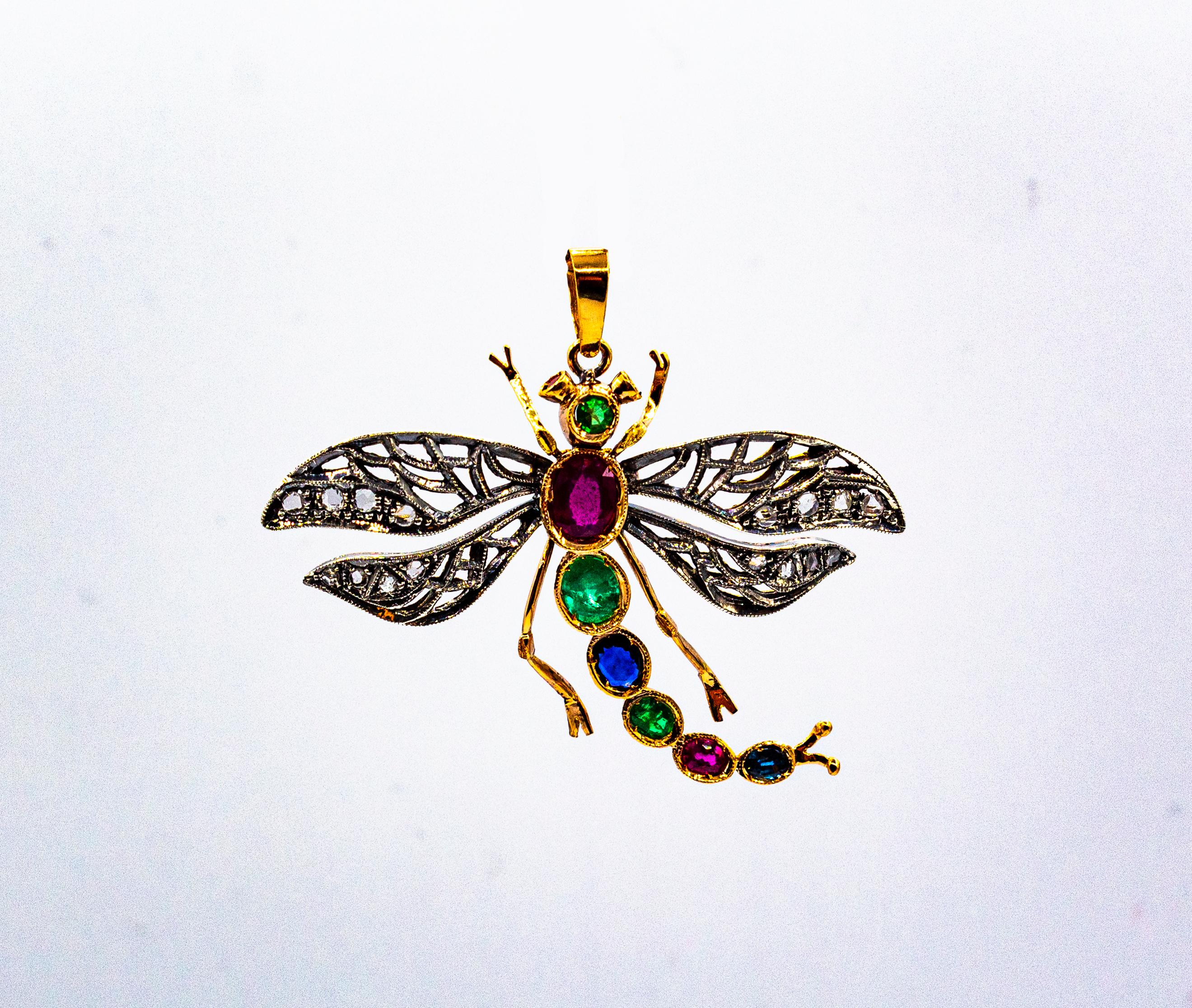 Brilliant Cut Art Nouveau White Diamond Ruby Emerald Sapphire Yellow Gold 