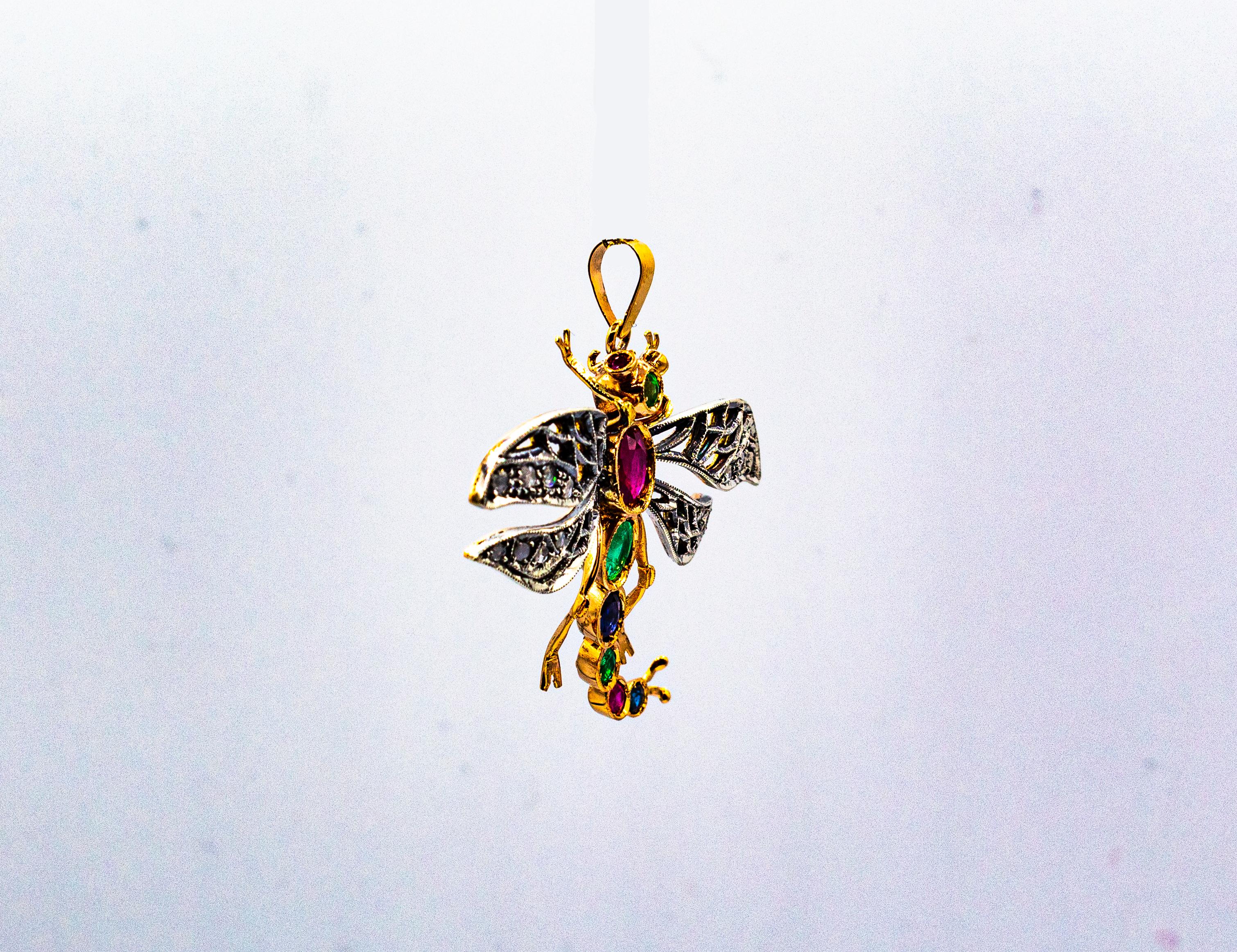 Art Nouveau White Diamond Ruby Emerald Sapphire Yellow Gold 