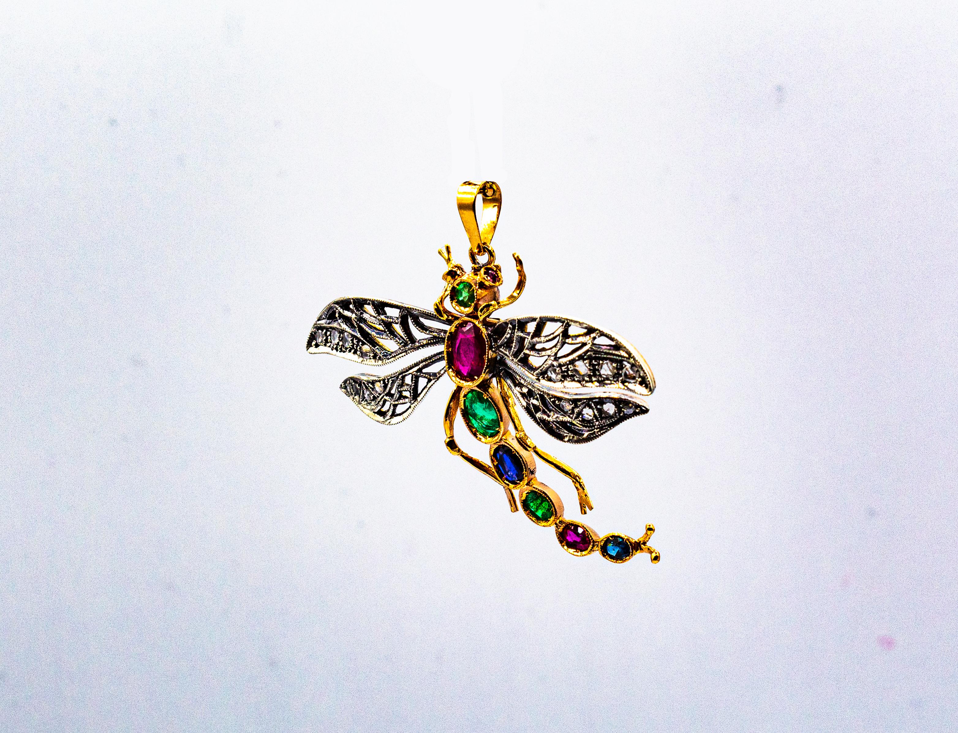 Art Nouveau White Diamond Ruby Emerald Sapphire Yellow Gold 