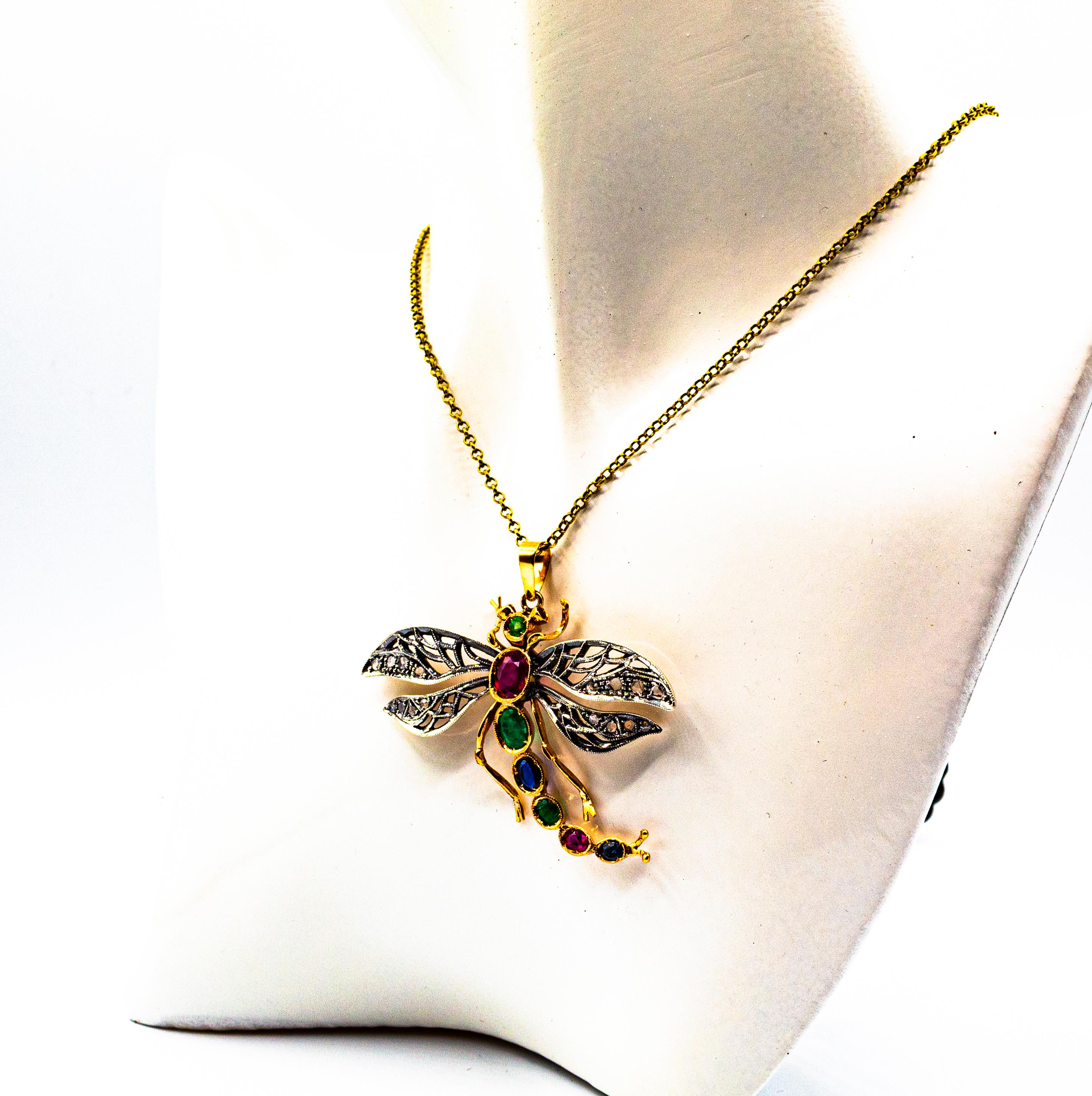 Art Nouveau White Diamond Ruby Emerald Sapphire Yellow Gold 