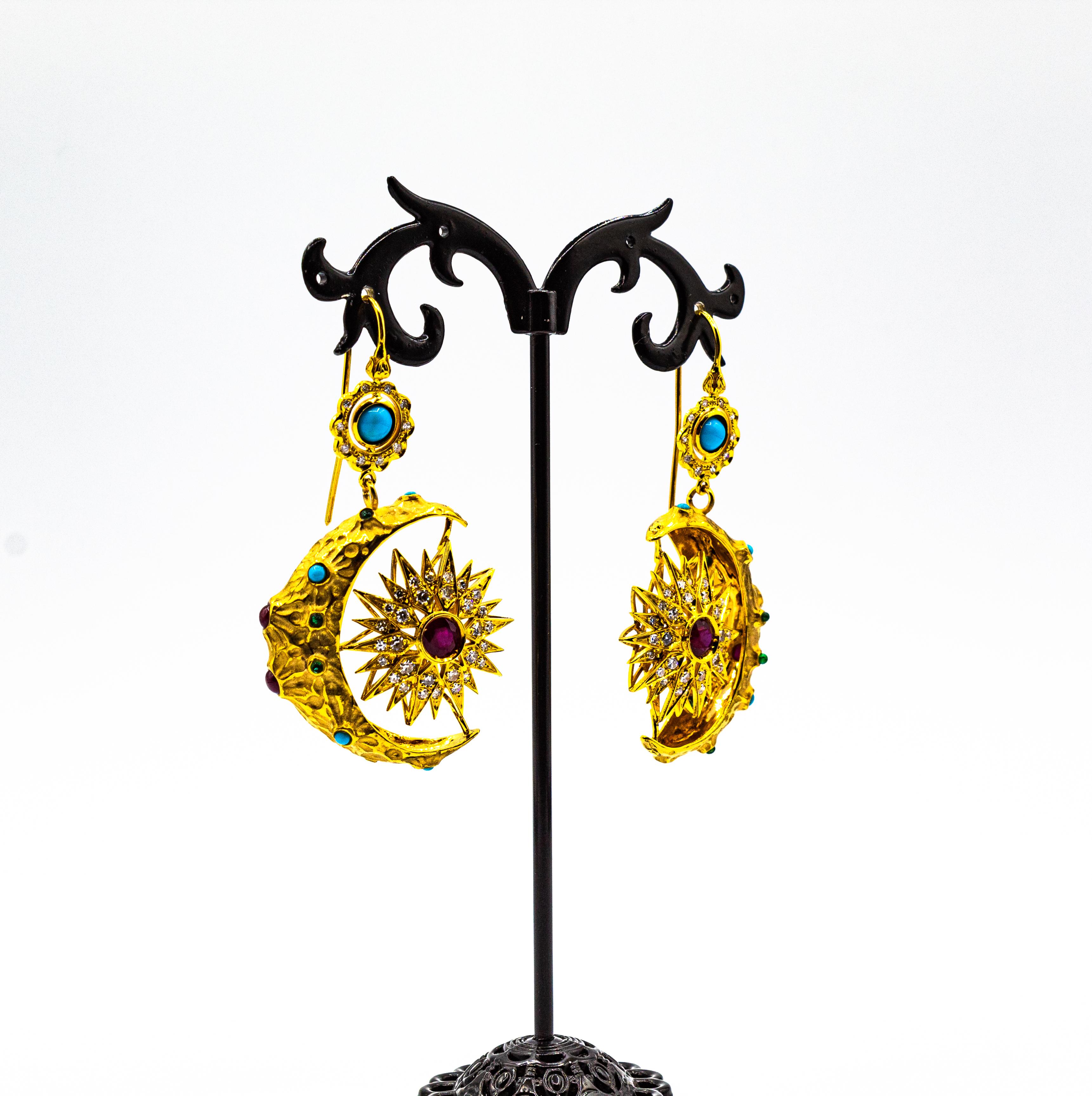 Art Nouveau White Diamond Ruby Emerald Turquoise Yellow Gold 