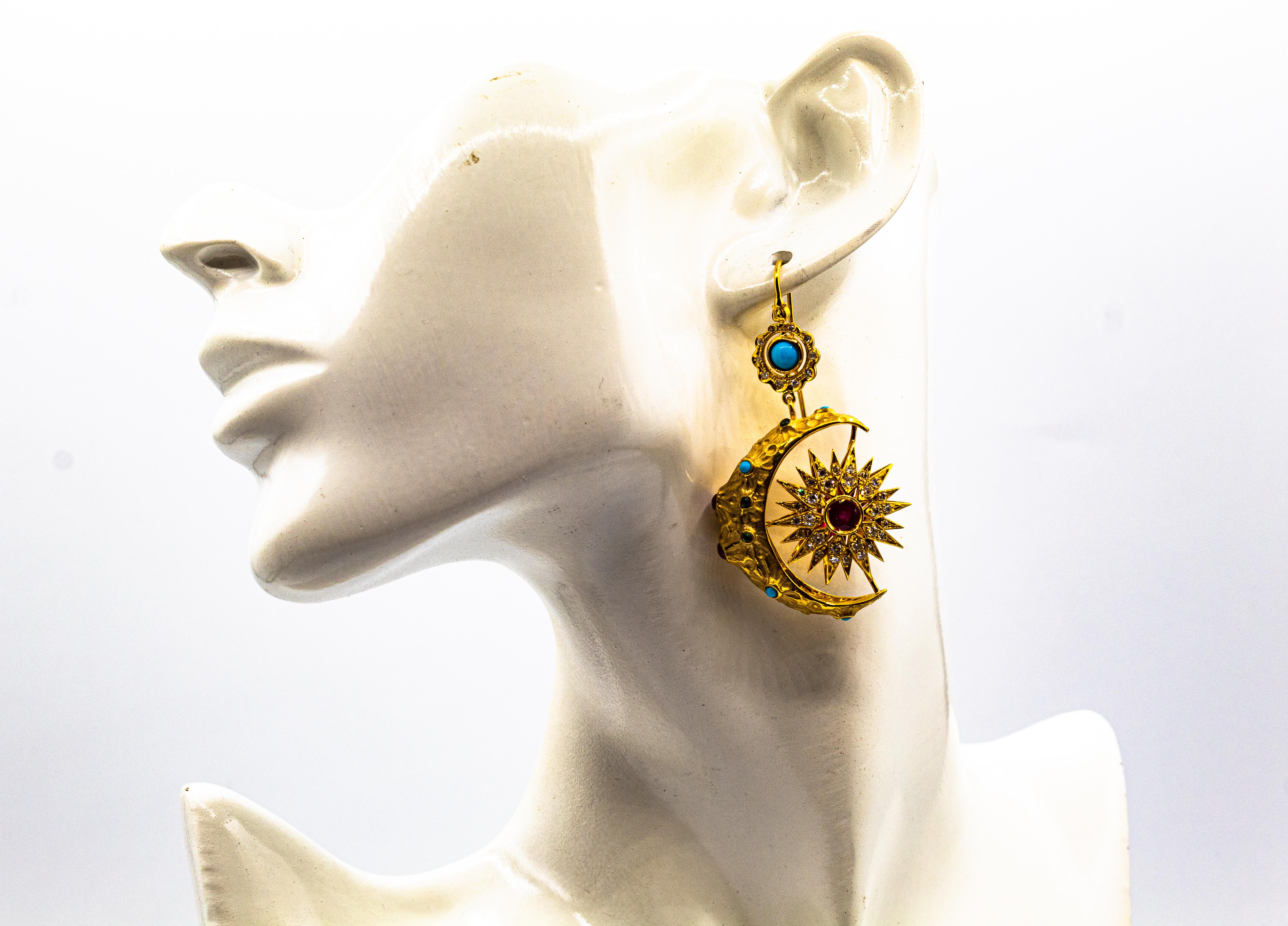 Art Nouveau White Diamond Ruby Emerald Turquoise Yellow Gold 