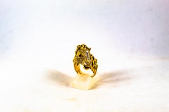 Art Nouveau White Diamond Ruby Enamel Yellow Gold Cocktail Gucci "Horse" Ring