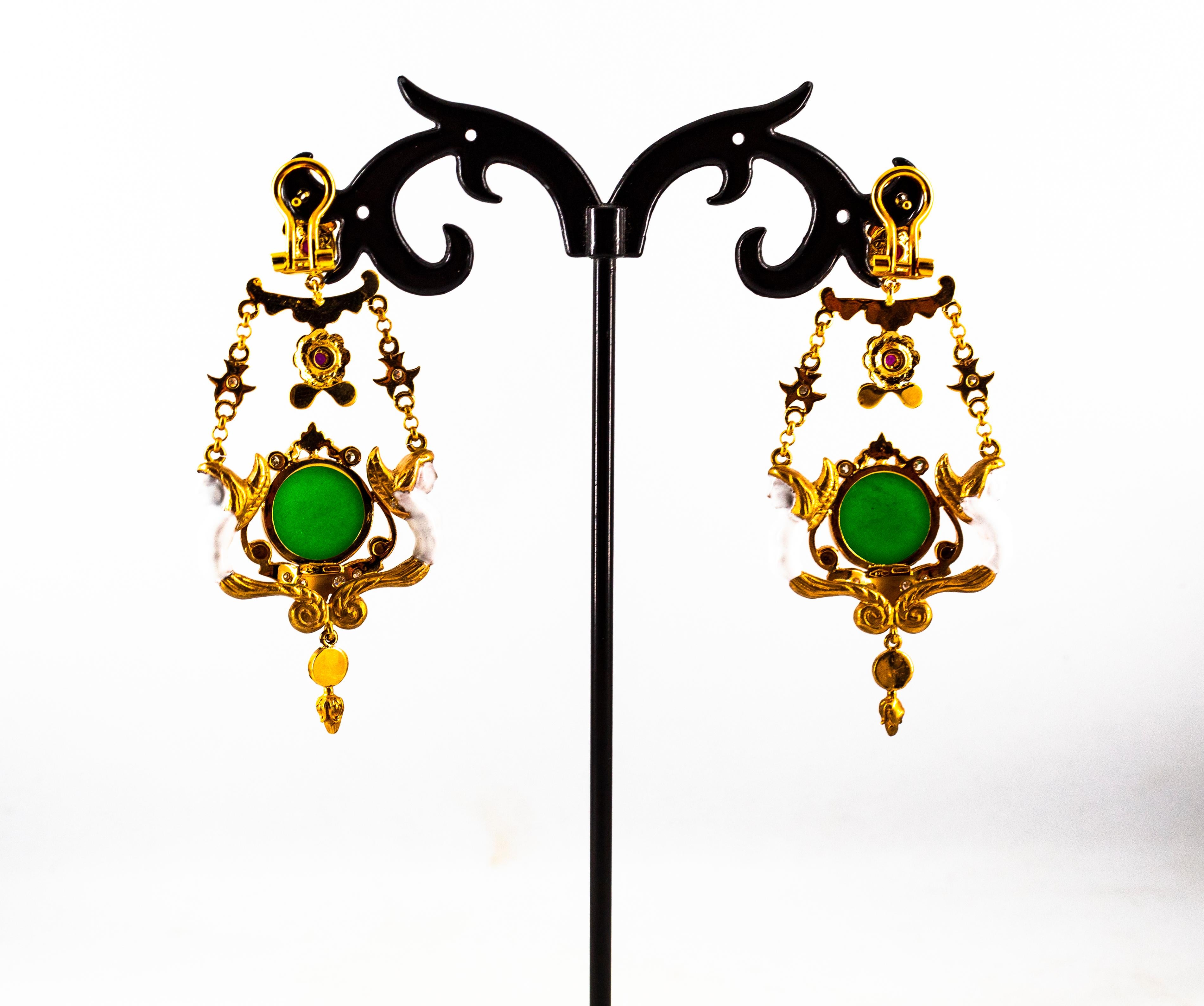 Orecchini a goccia in oro giallo Art Nouveau con diamante bianco, rubino, giada e turchese in vendita 10