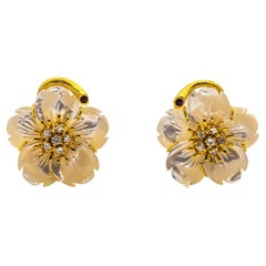 Art Nouveau Pendientes Flores Diamante Blanco Rubí Madreperla Oro Amarillo