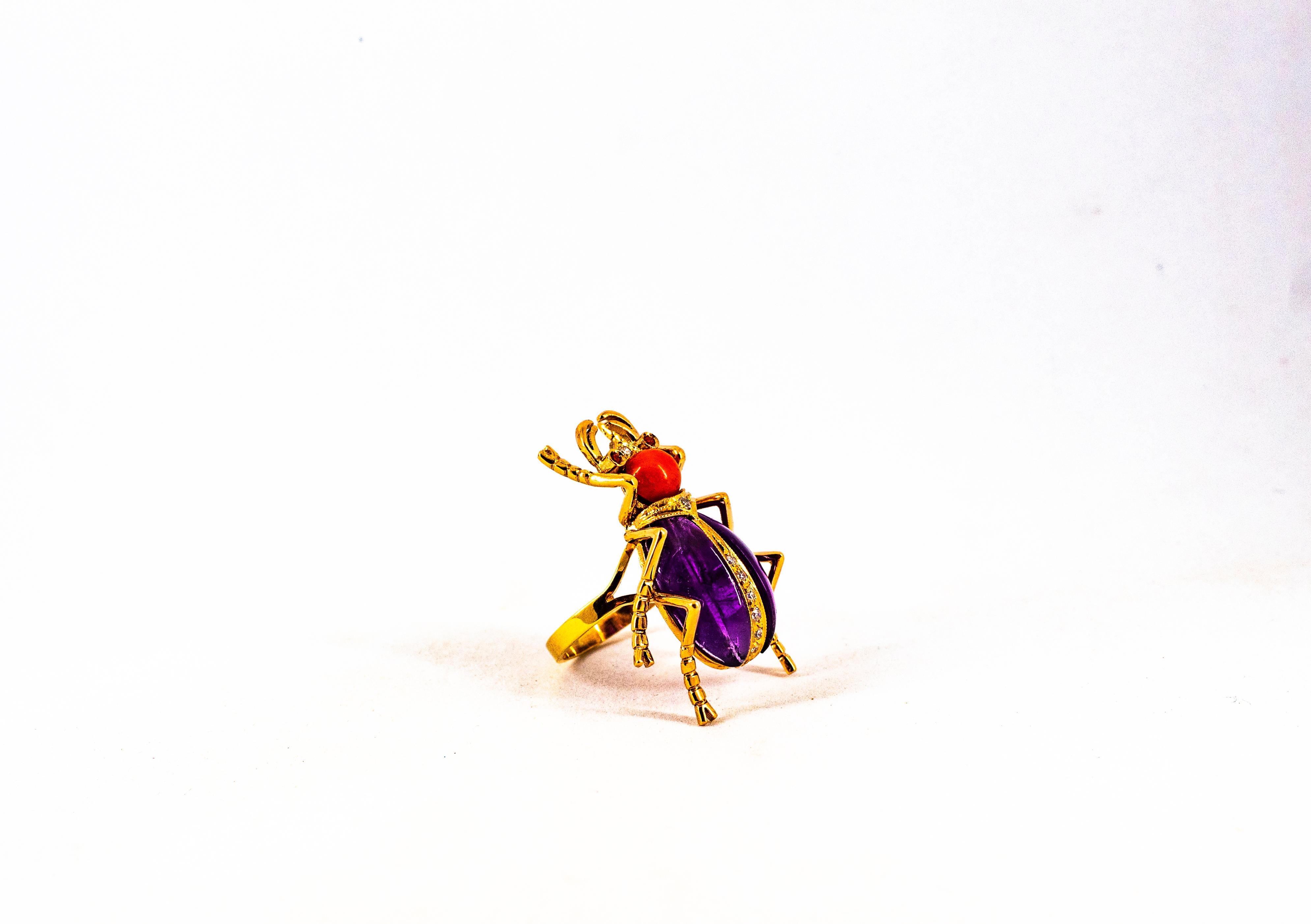 Art Nouveau White Diamond Ruby Red Coral Amethyst Yellow Gold Cocktail Ring For Sale 10