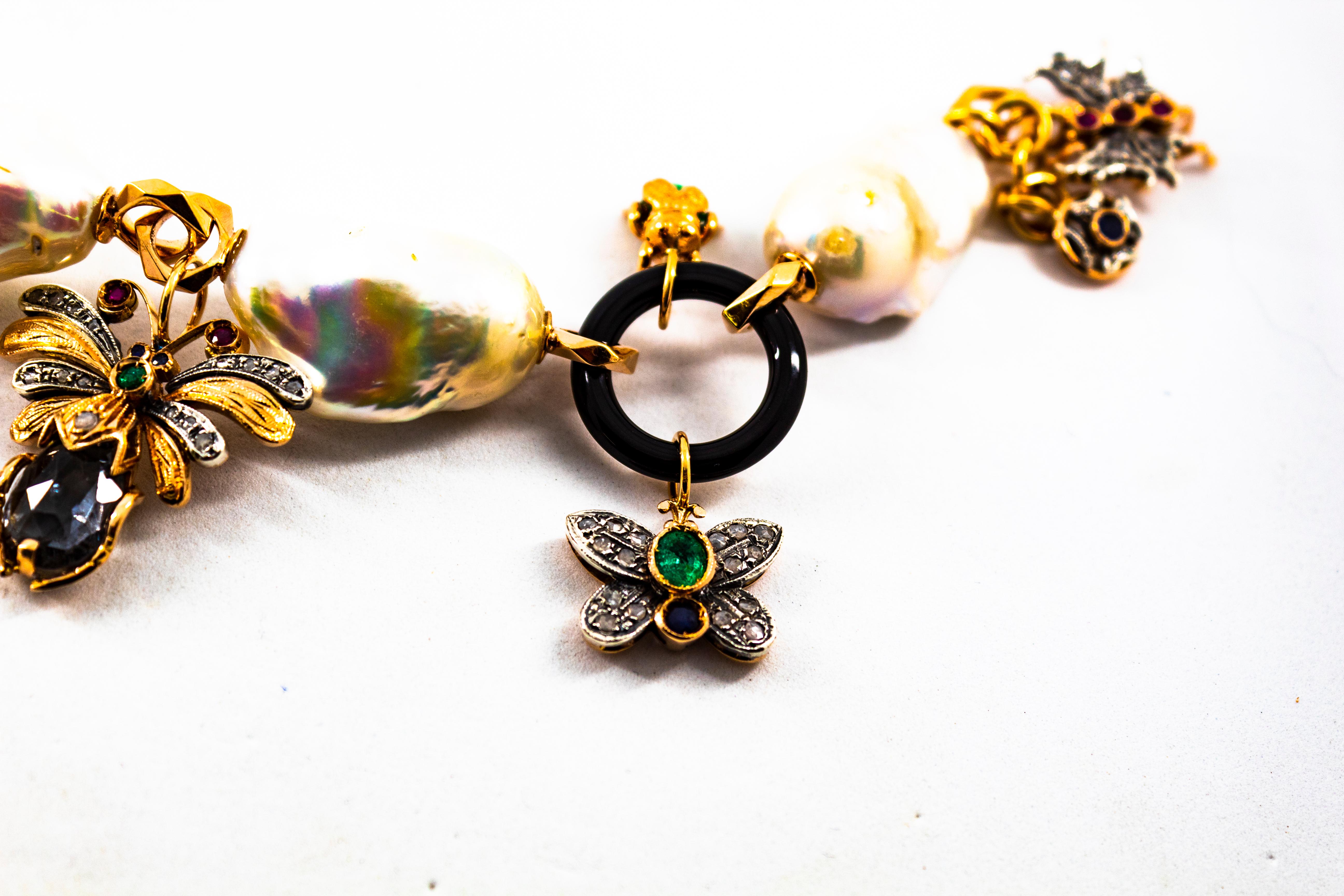 Art Nouveau White Diamond Ruby Sapphire Emerald Tourmaline Yellow Gold Bracelet 6