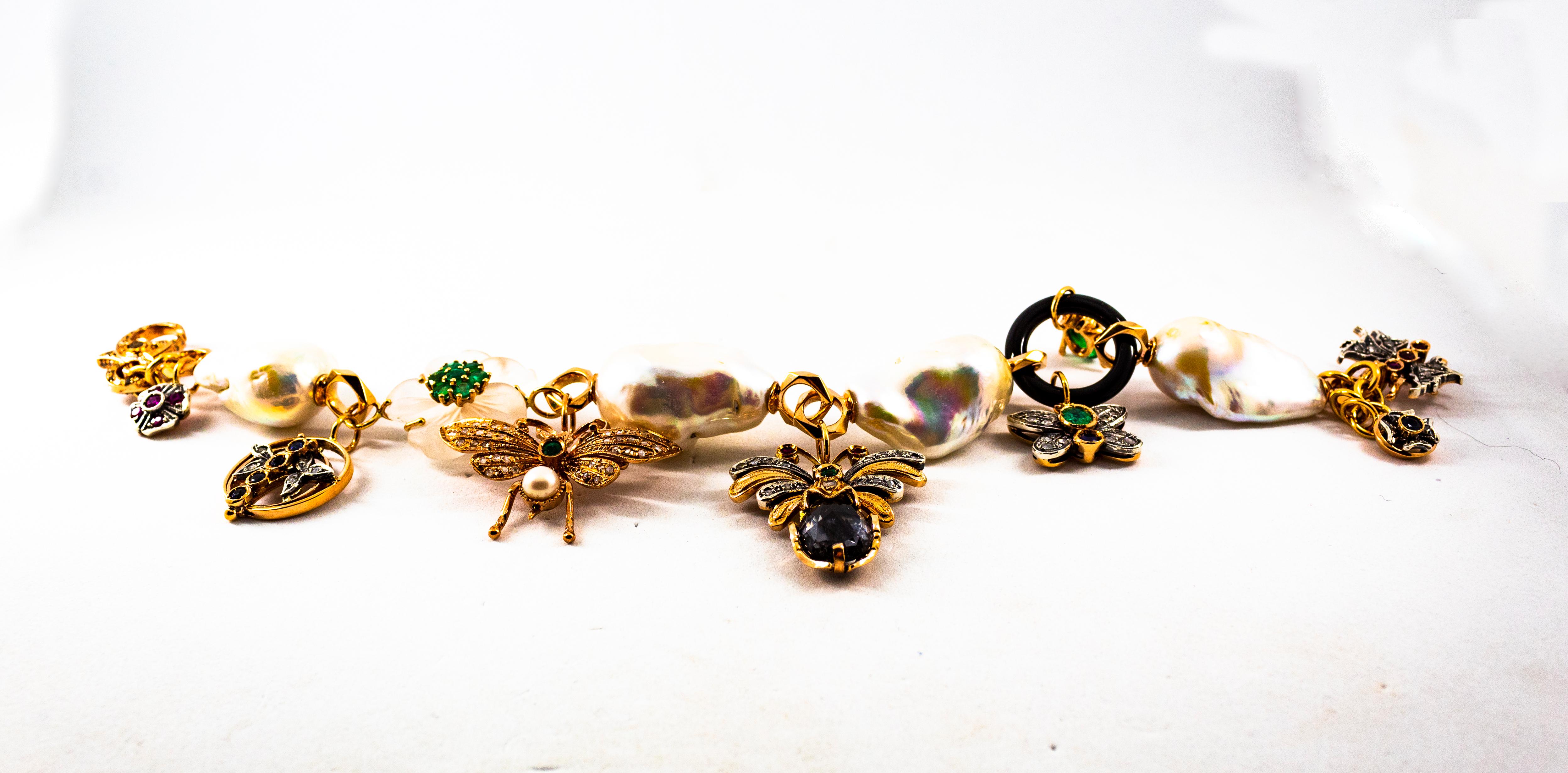 Art Nouveau White Diamond Ruby Sapphire Emerald Tourmaline Yellow Gold Bracelet In New Condition In Naples, IT